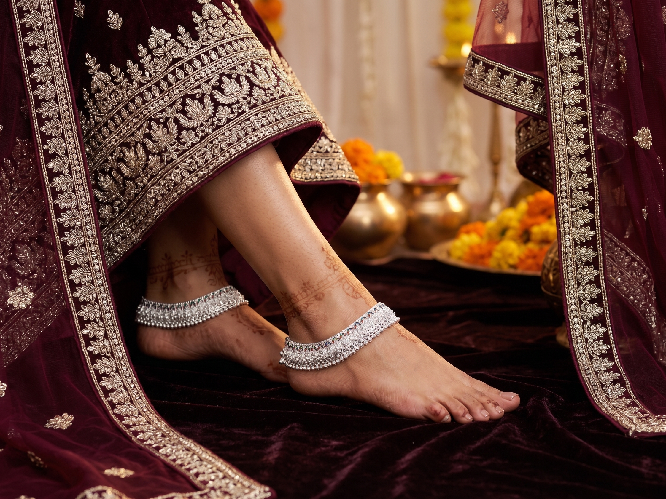 Traditional Silver Payal with Multi-Color Enamel Work | Heavy Bridal Anklets with Meenakari Leaf Patterns | Ethnic Indian Leg Chains for Women & Brides