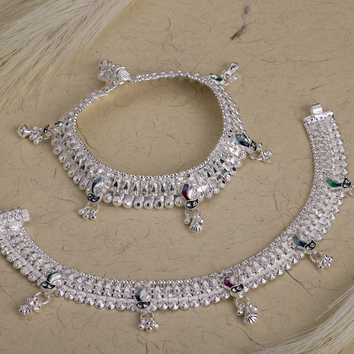 Traditional Meenakari Bridal Payal with Scalloped Edge by Radhe Payal