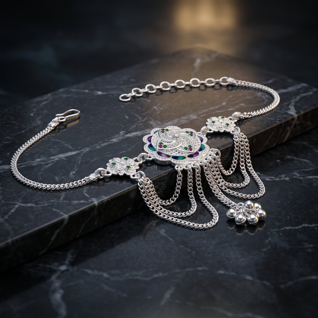 Traditional Bajuband for Women | Adjustable Silver Armlet
