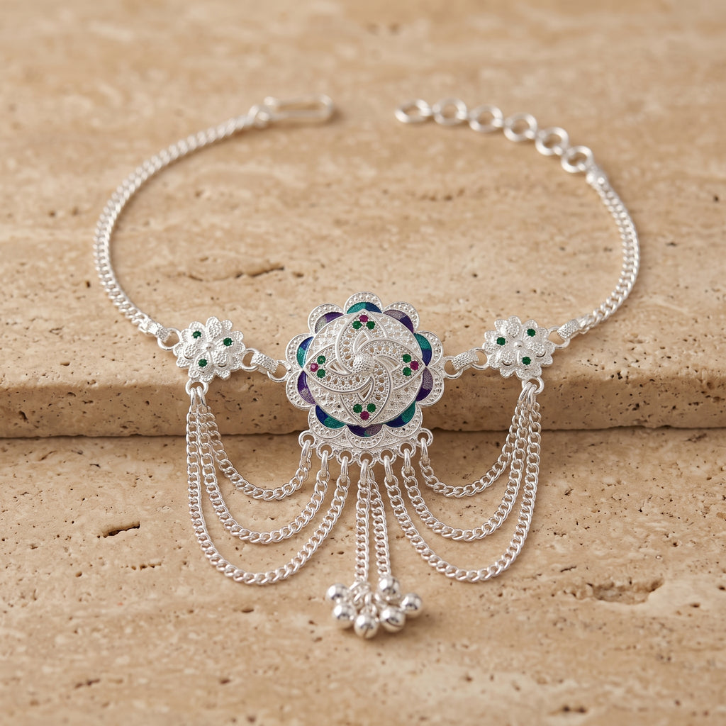 Traditional Bajuband for Women | Adjustable Silver Armlet