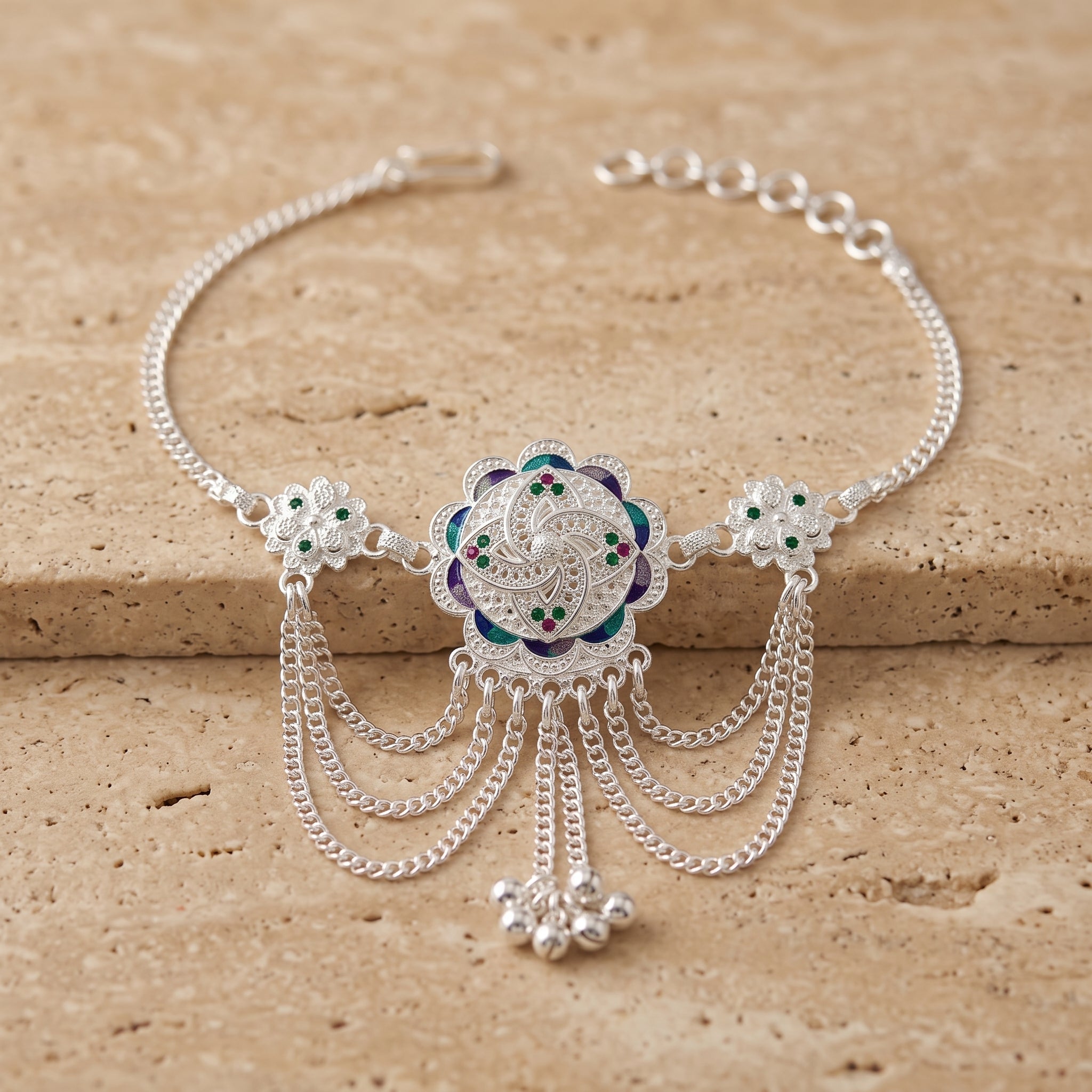 Traditional Bajuband for Women | Adjustable Silver Armlet
