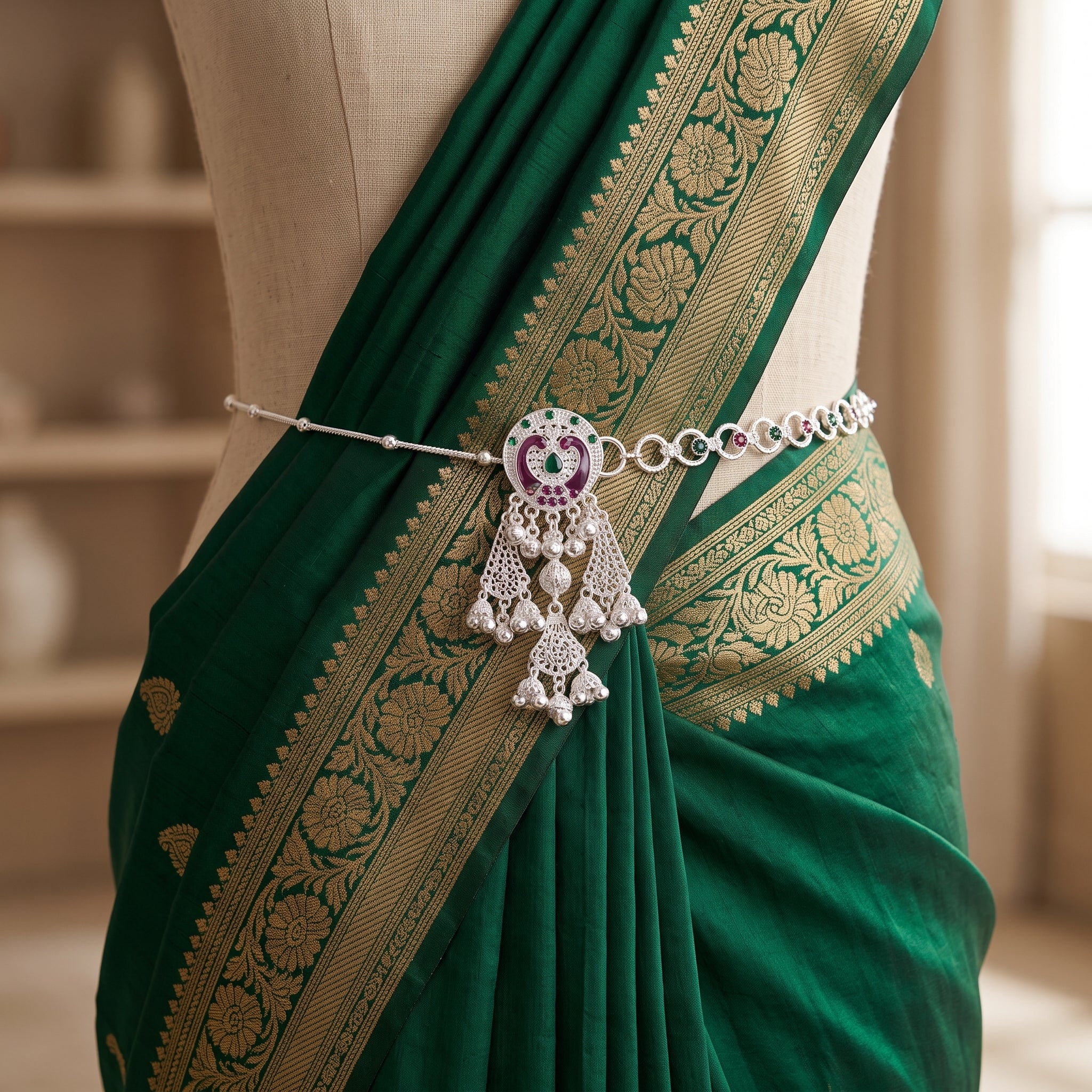 Silver Finish Kamarbandh Belt for Women