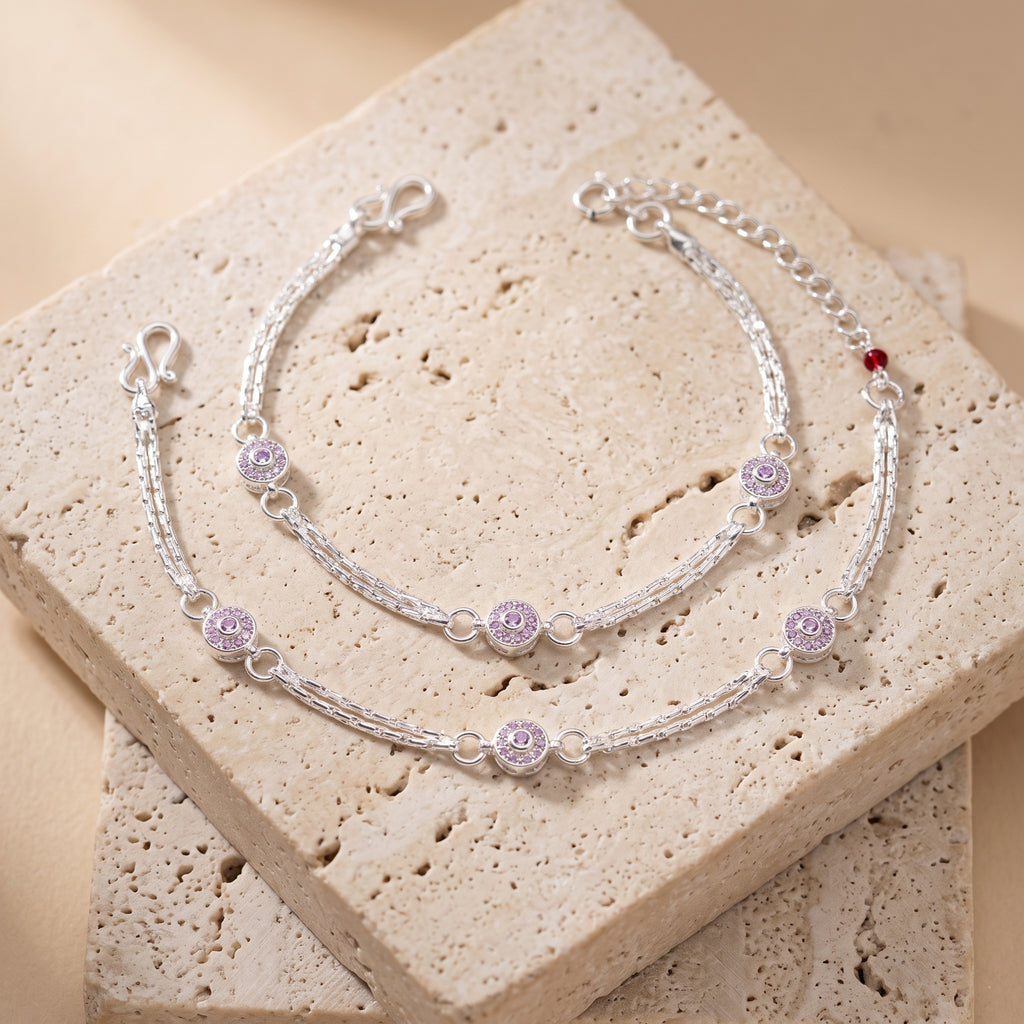 Handcrafted Anklet Pair with Ghungroo – Silver Finish