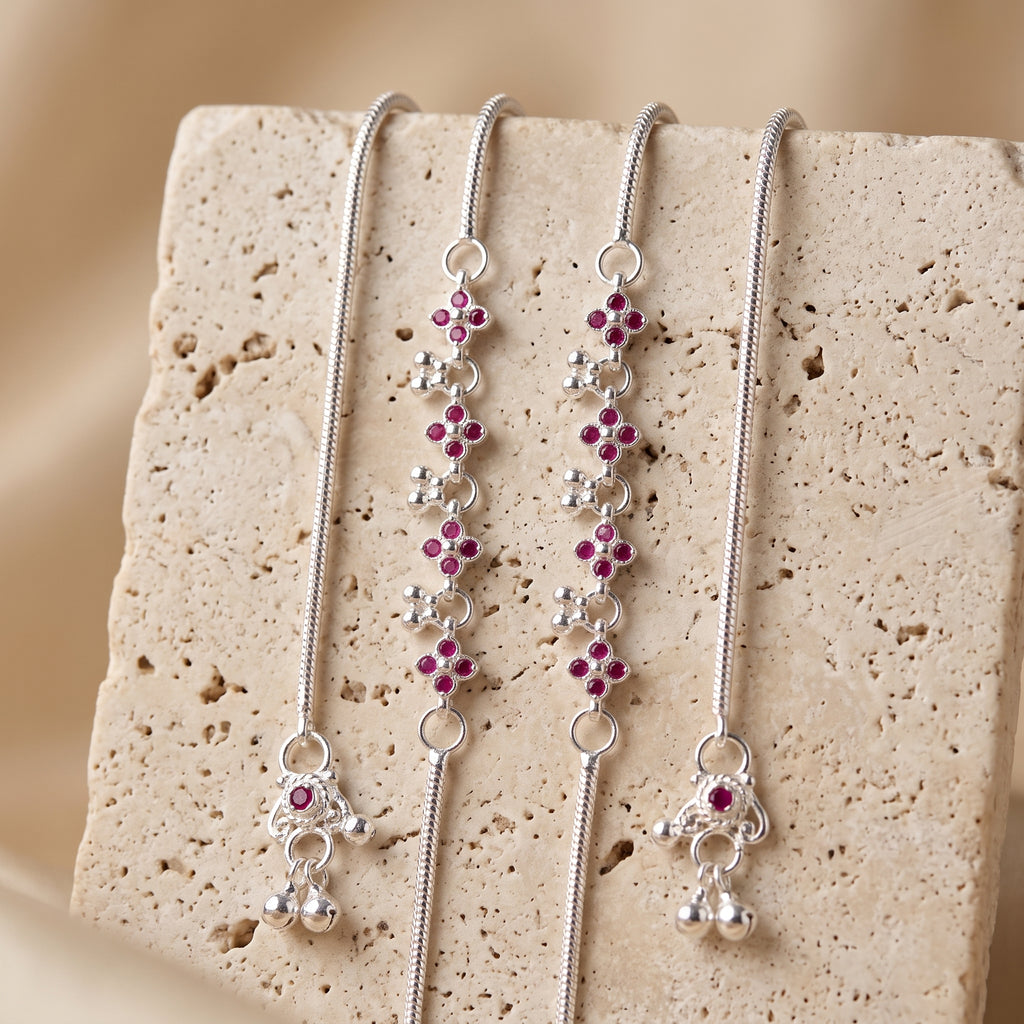 Handcrafted Anklet Pair with Ghungroo – Silver Finish