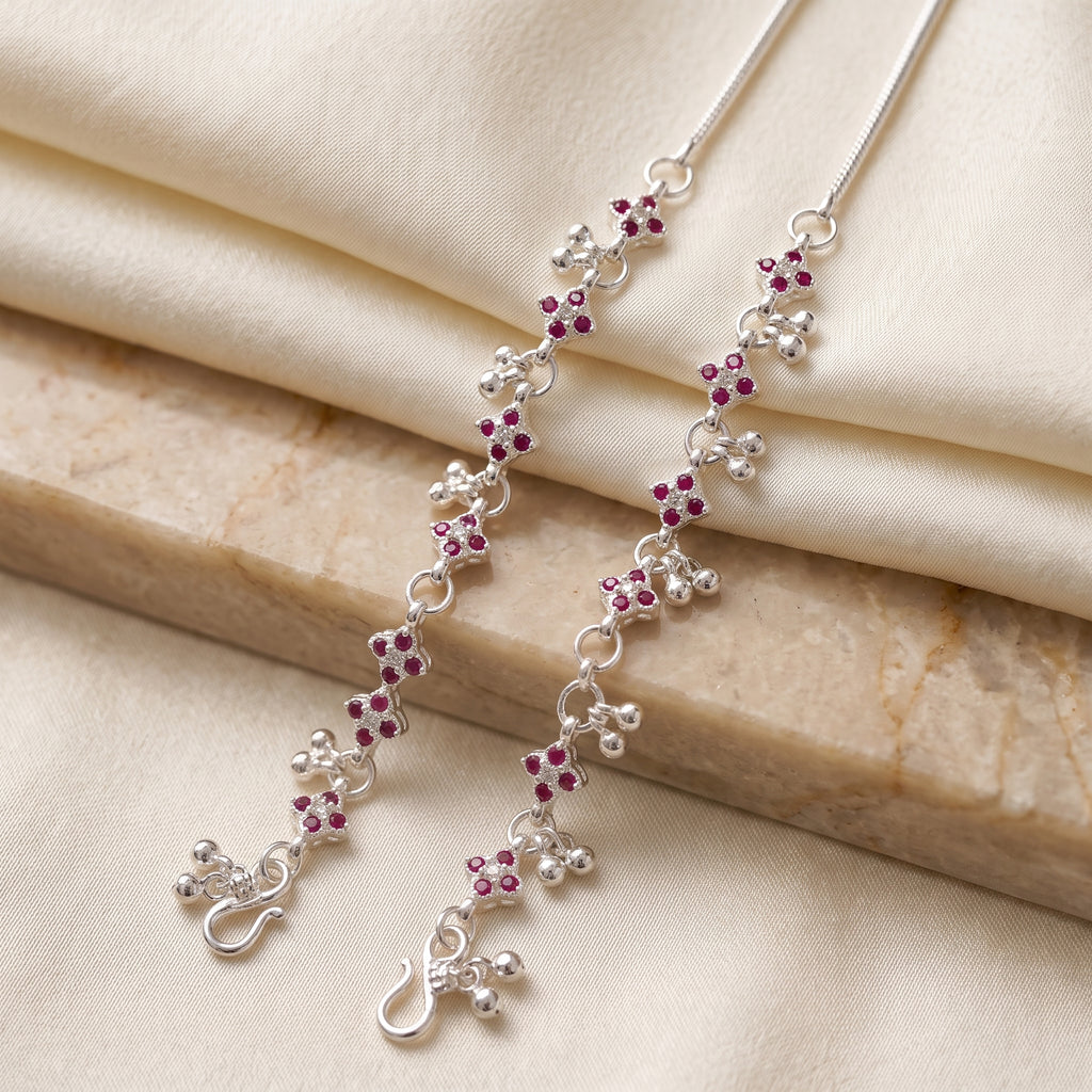Handcrafted Anklet Pair with Ghungroo – Silver Finish