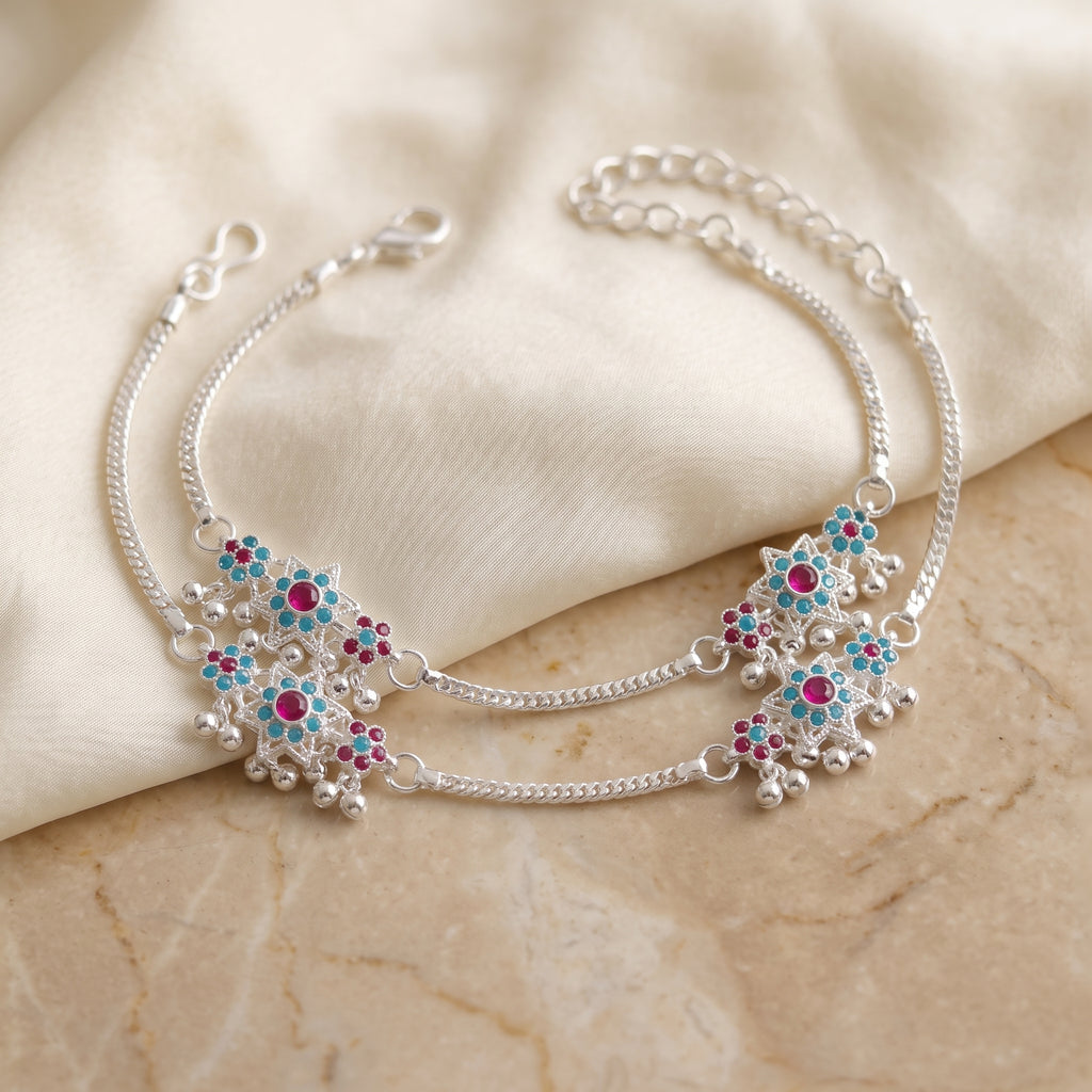 Handcrafted Anklet Pair with Ghungroo – Silver Finish