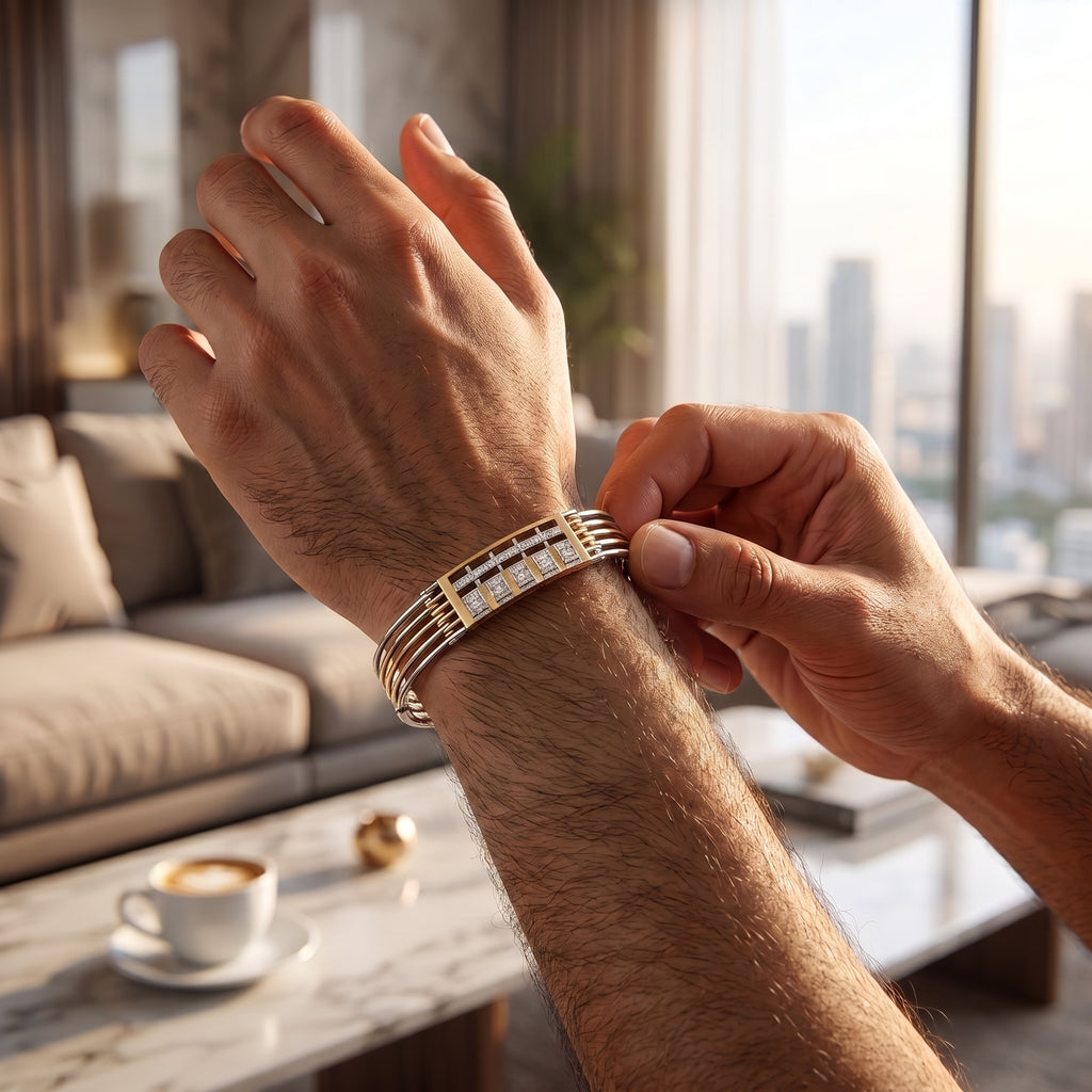 Men's Kada Bracelet | Jwelisha  | Gold & Silver Finish, Openable Lock