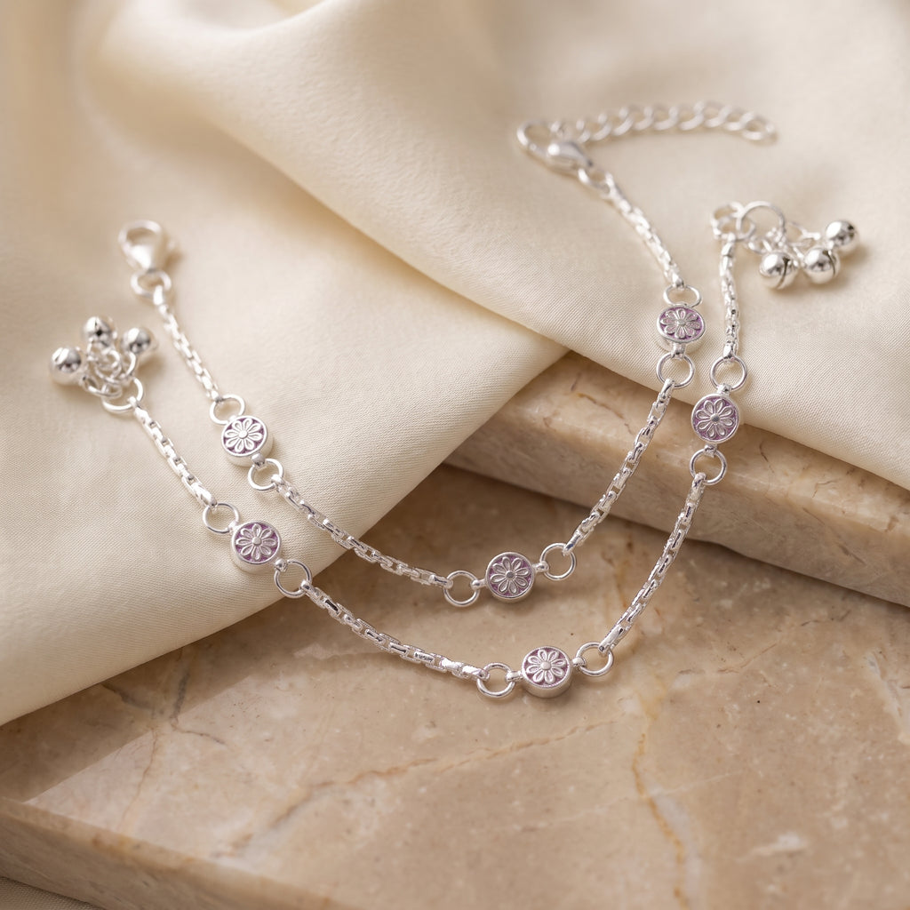 Handcrafted Anklet Pair with Ghungroo – Silver Finish