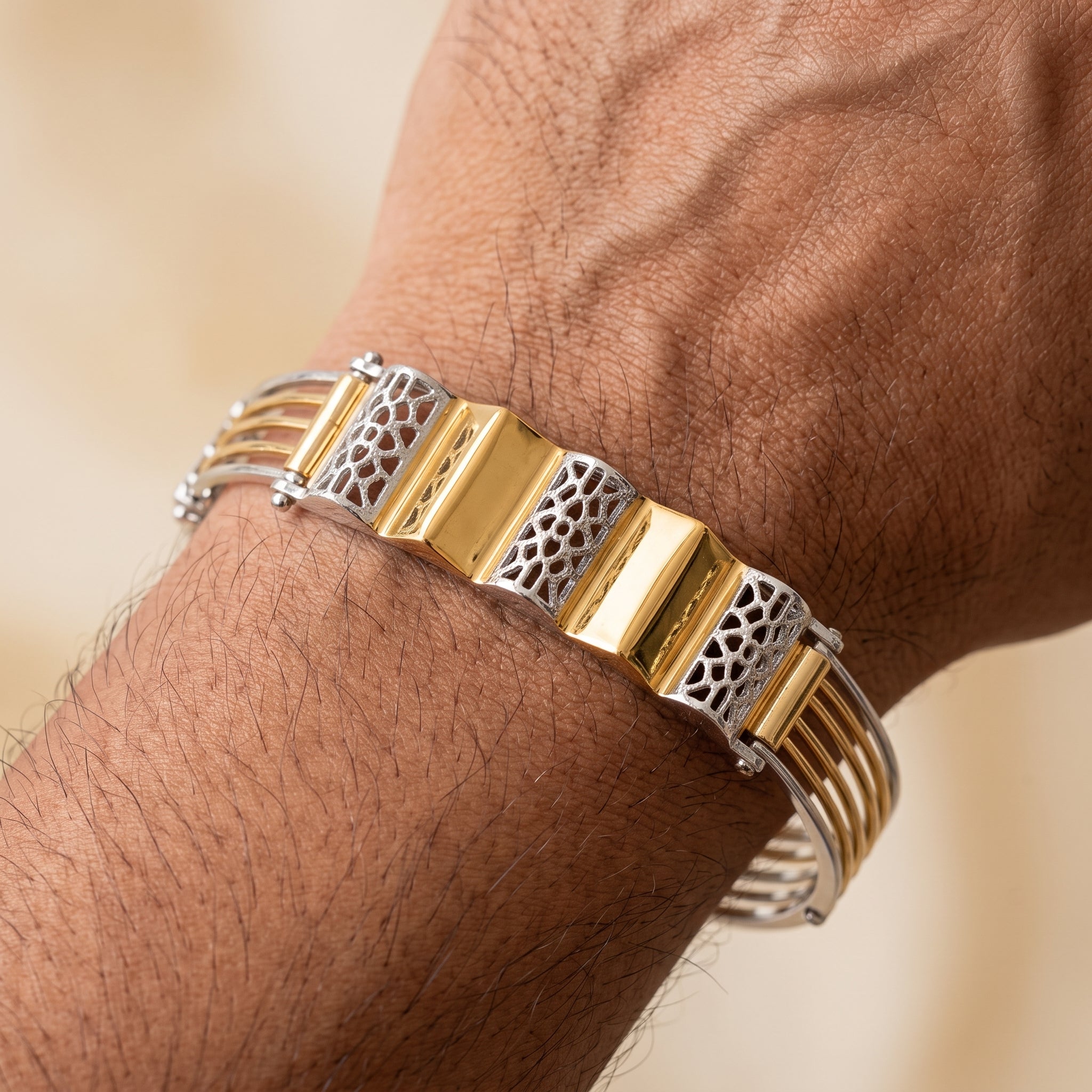 Men's Kada Bracelet | Jwelisha  | Gold & Silver Finish, Openable Lock