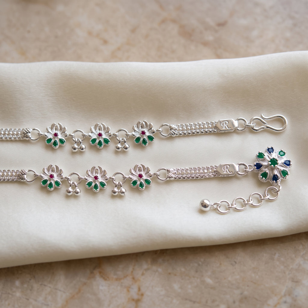 Handcrafted Anklet Pair with Ghungroo – Silver Finish
