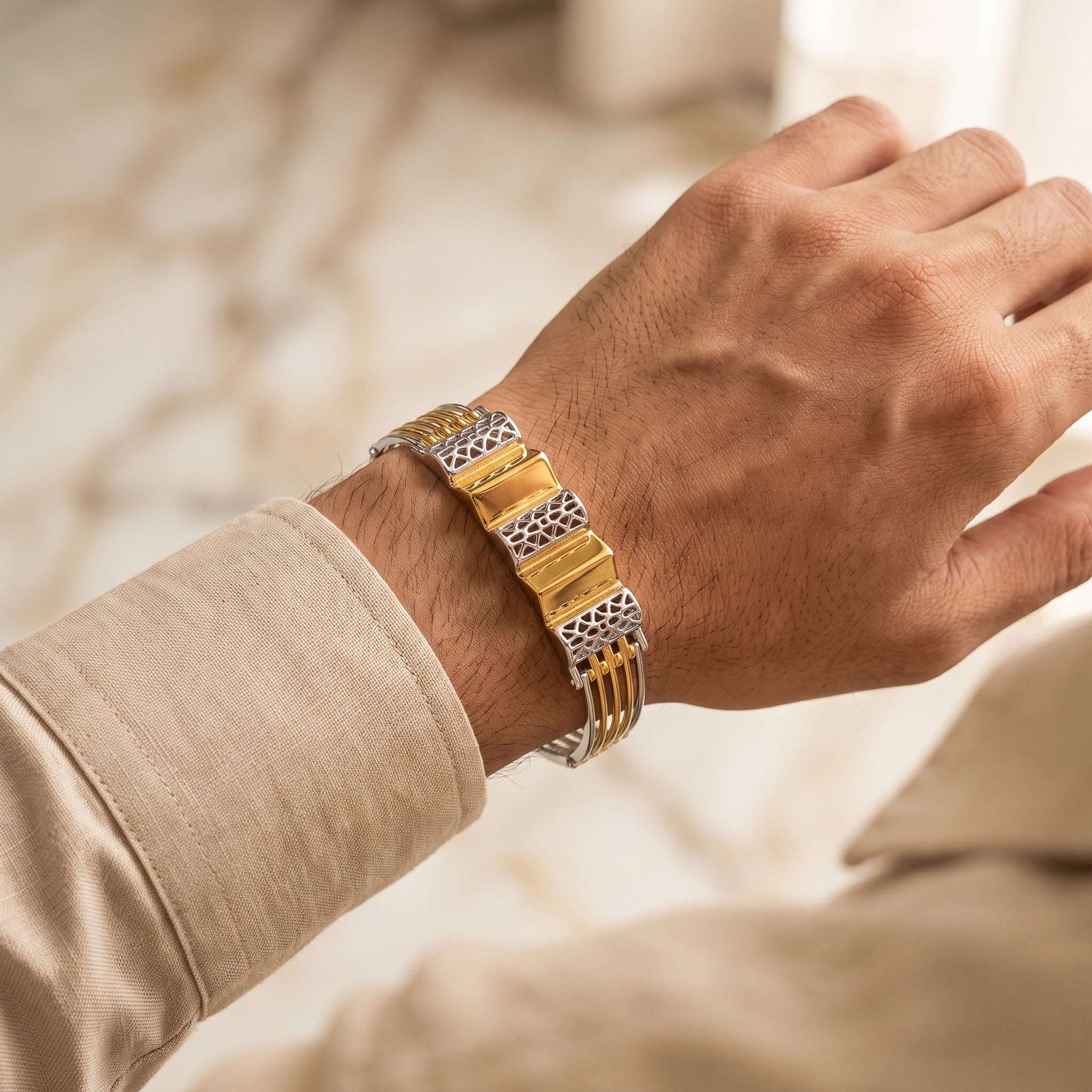 Men's Kada Bracelet | Jwelisha  | Gold & Silver Finish, Openable Lock