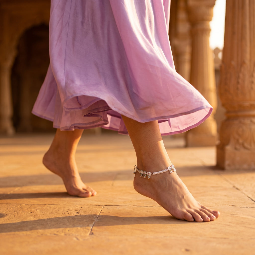 Handcrafted Anklet Pair with Ghungroo – Silver Finish