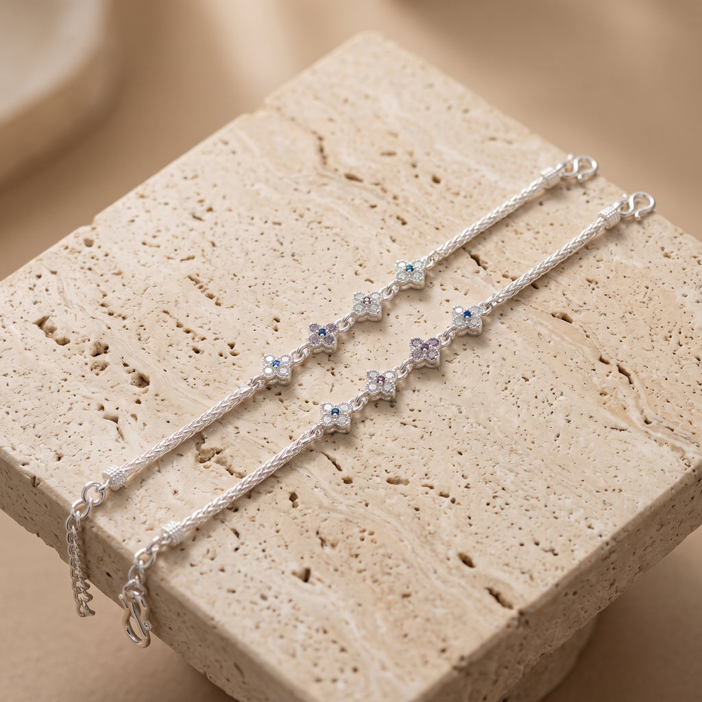 Handcrafted Anklet Pair with Ghungroo – Silver Finish