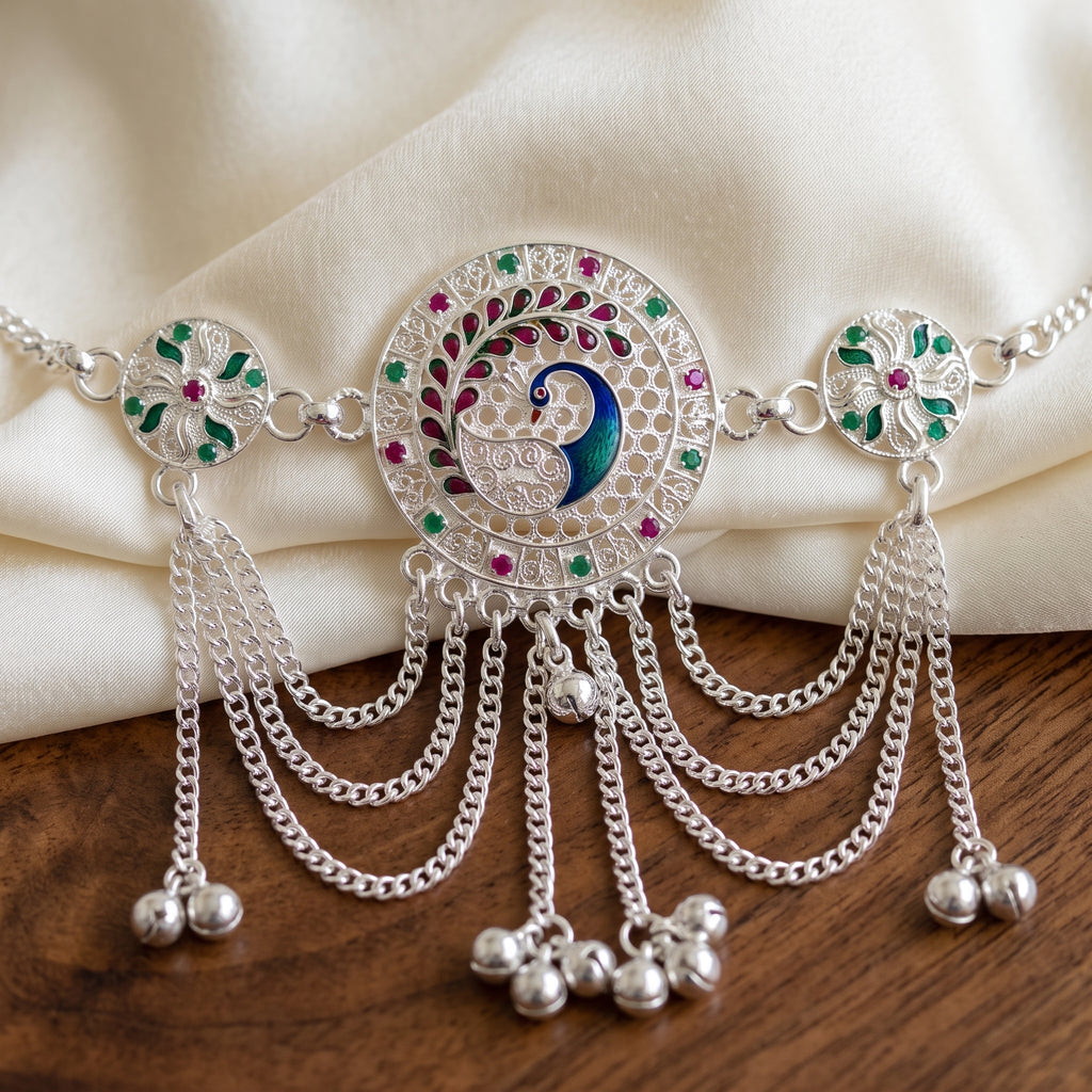Traditional Bajuband for Women | Adjustable Silver Armlet