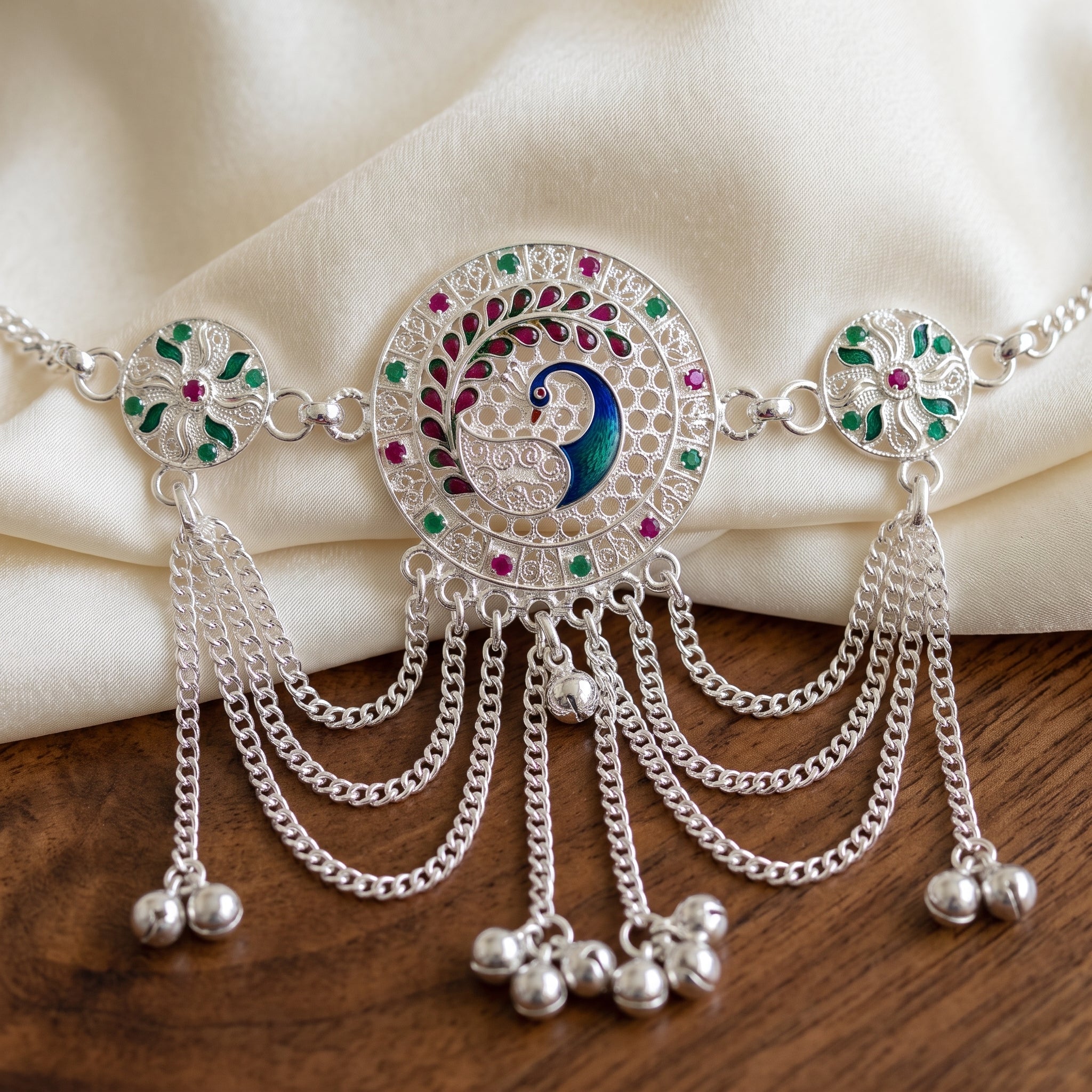 Traditional Bajuband for Women | Adjustable Silver Armlet
