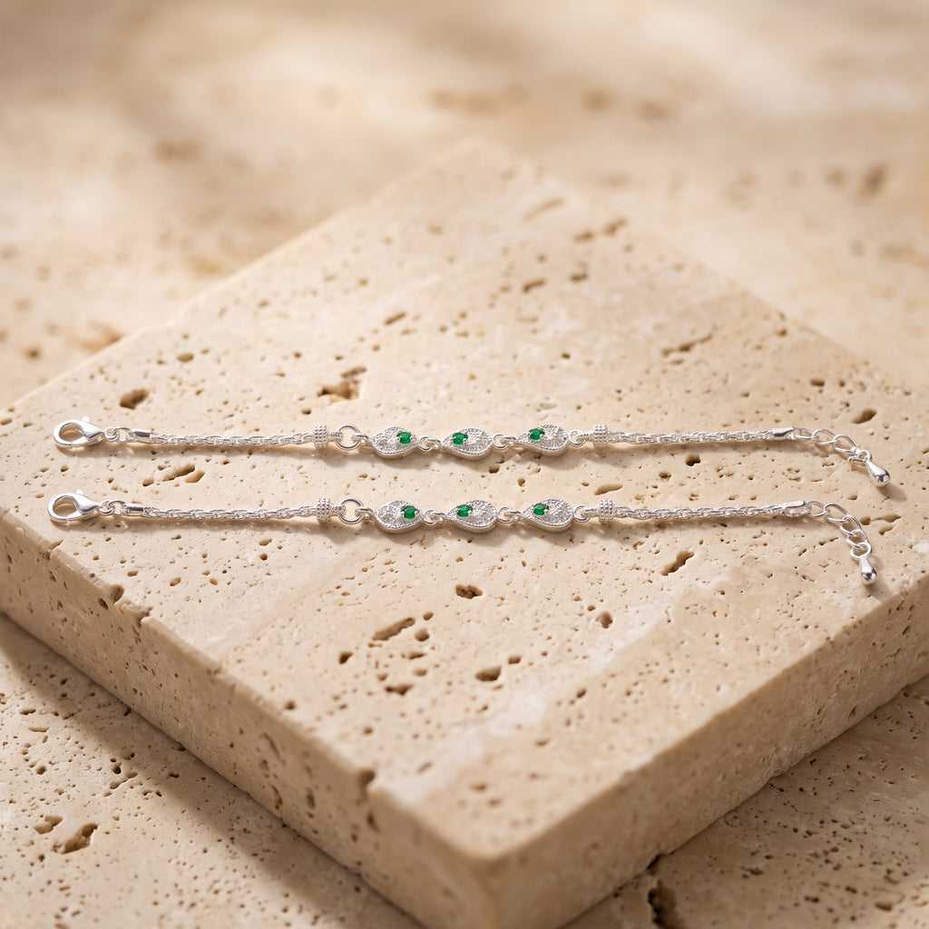 Handcrafted Anklet Pair with Ghungroo – Silver Finish