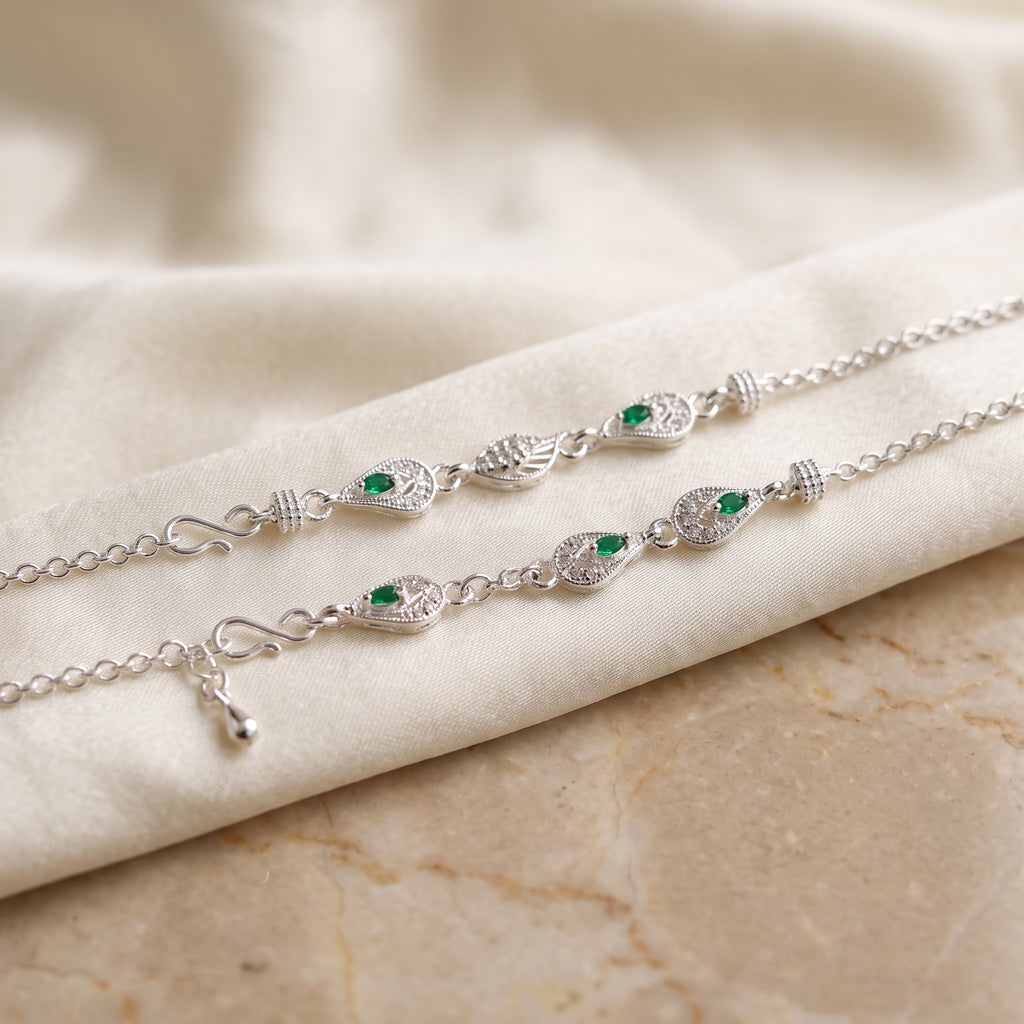 Handcrafted Anklet Pair with Ghungroo – Silver Finish