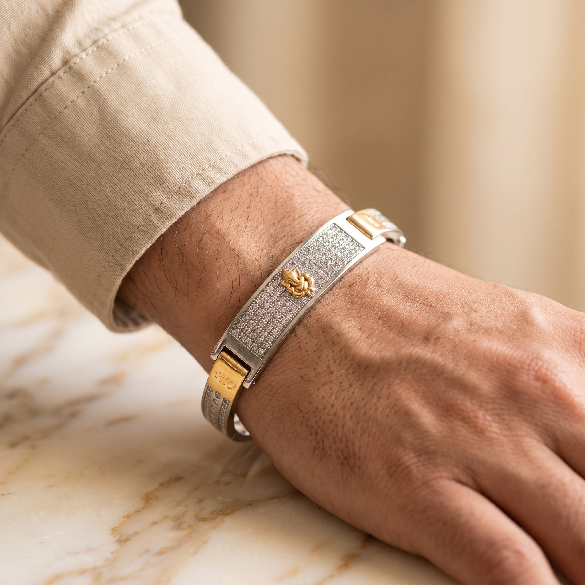 Men's Kada Bracelet | Jwelisha  | Gold & Silver Finish, Openable Lock