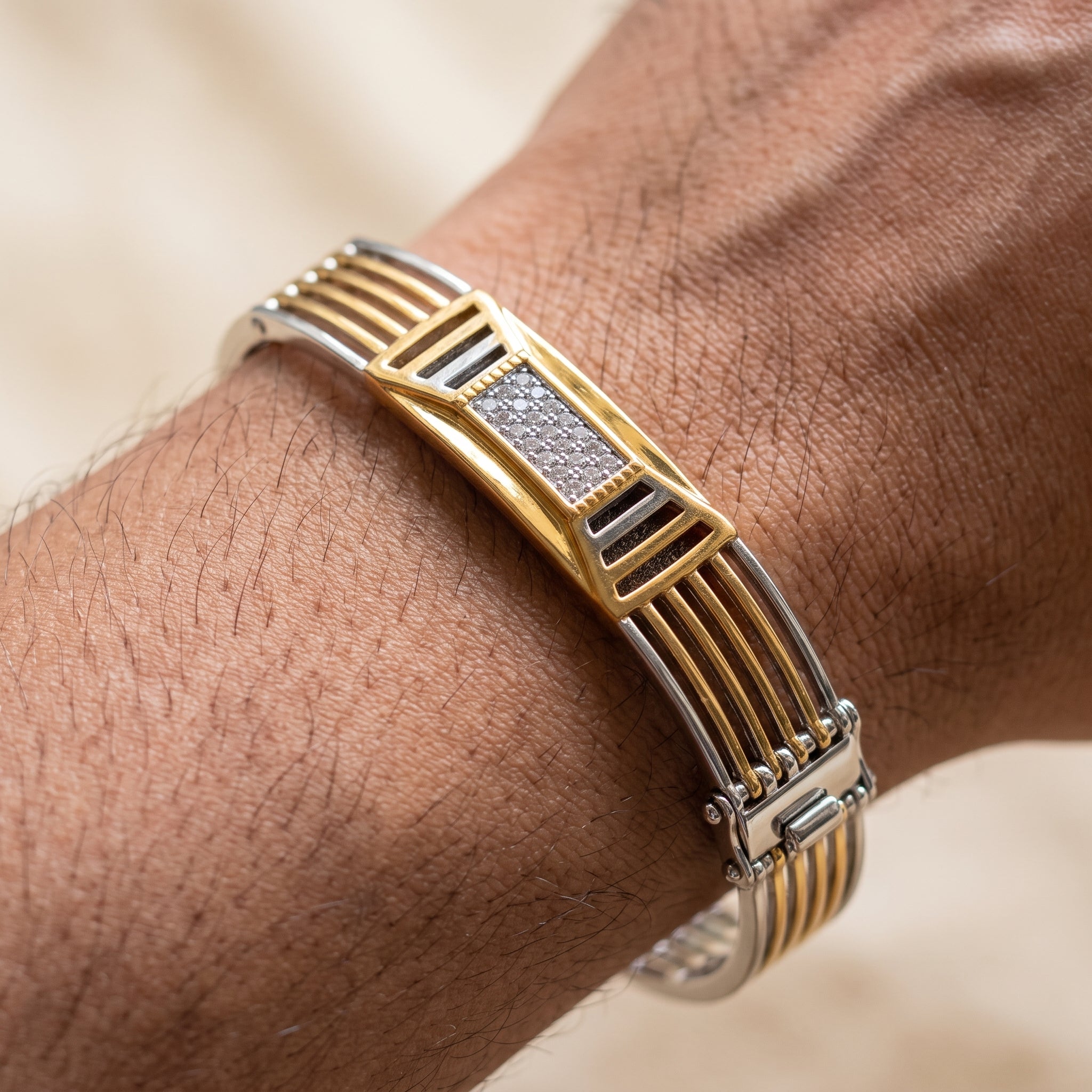 Men's Kada Bracelet | Jwelisha  | Gold & Silver Finish, Openable Lock