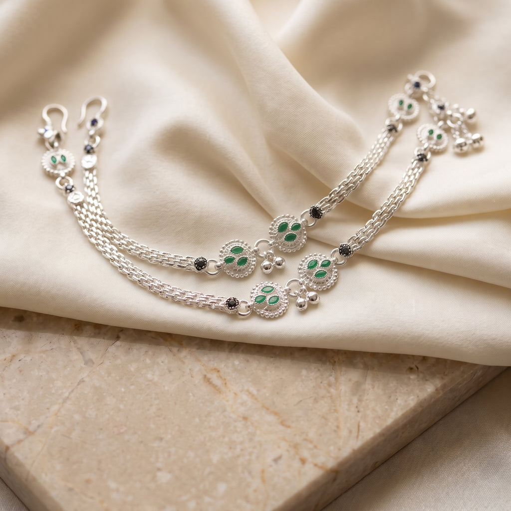 Handcrafted Anklet Pair with Ghungroo – Silver Finish