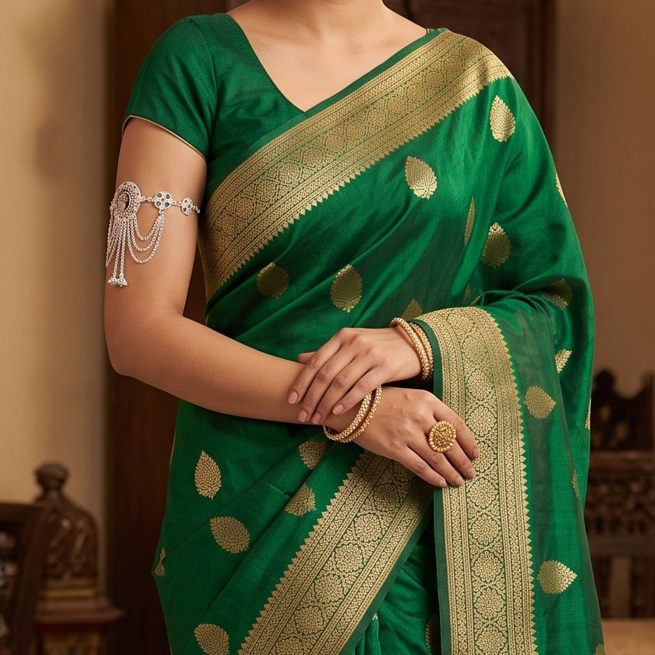 Traditional Bajuband for Women | Adjustable Silver Armlet
