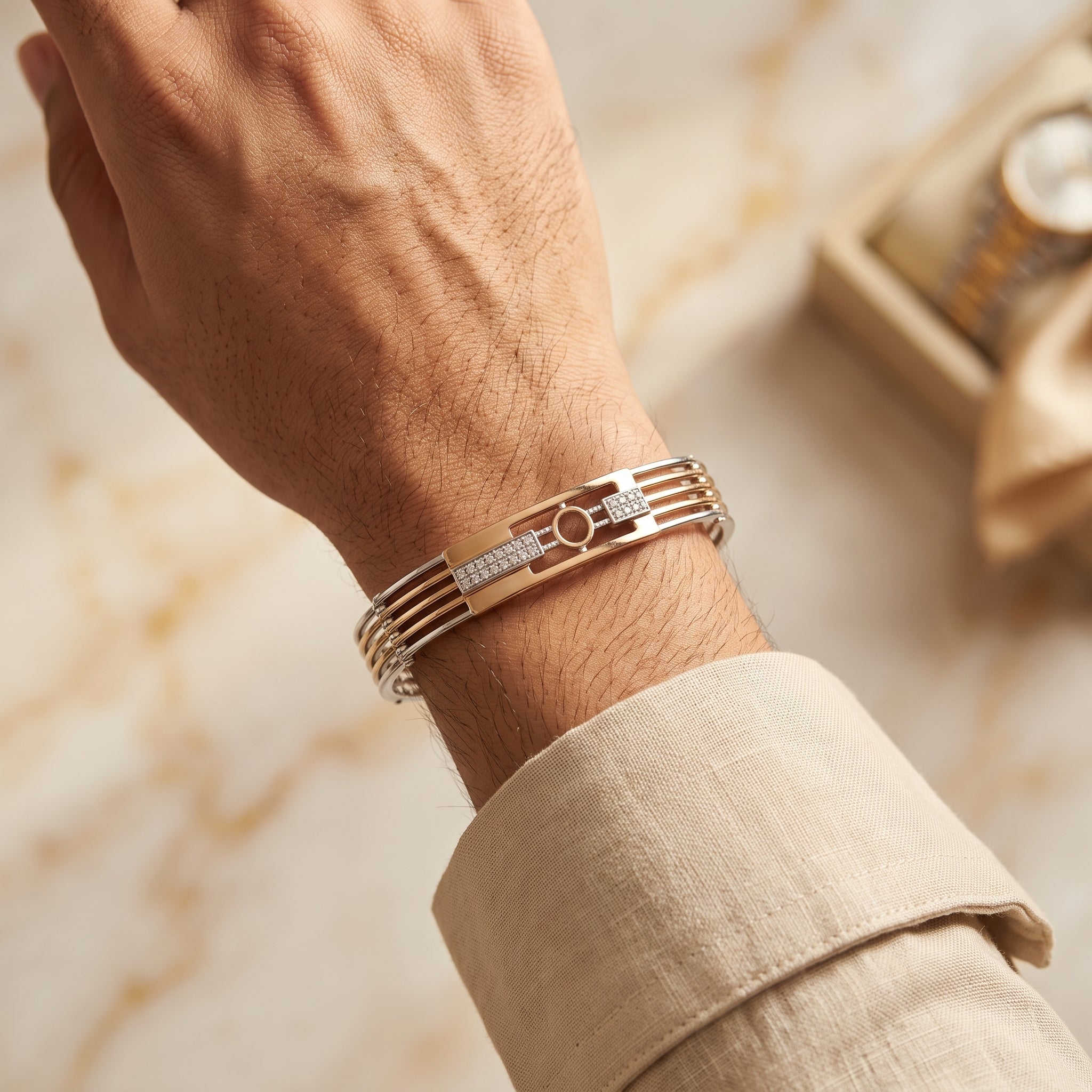 Men's Kada Bracelet | Jwelisha  | Gold & Silver Finish, Openable Lock