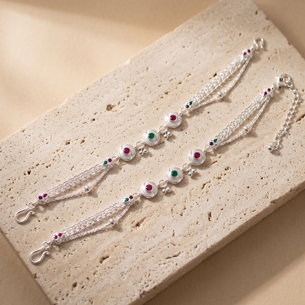 Handcrafted Anklet Pair with Ghungroo – Silver Finish