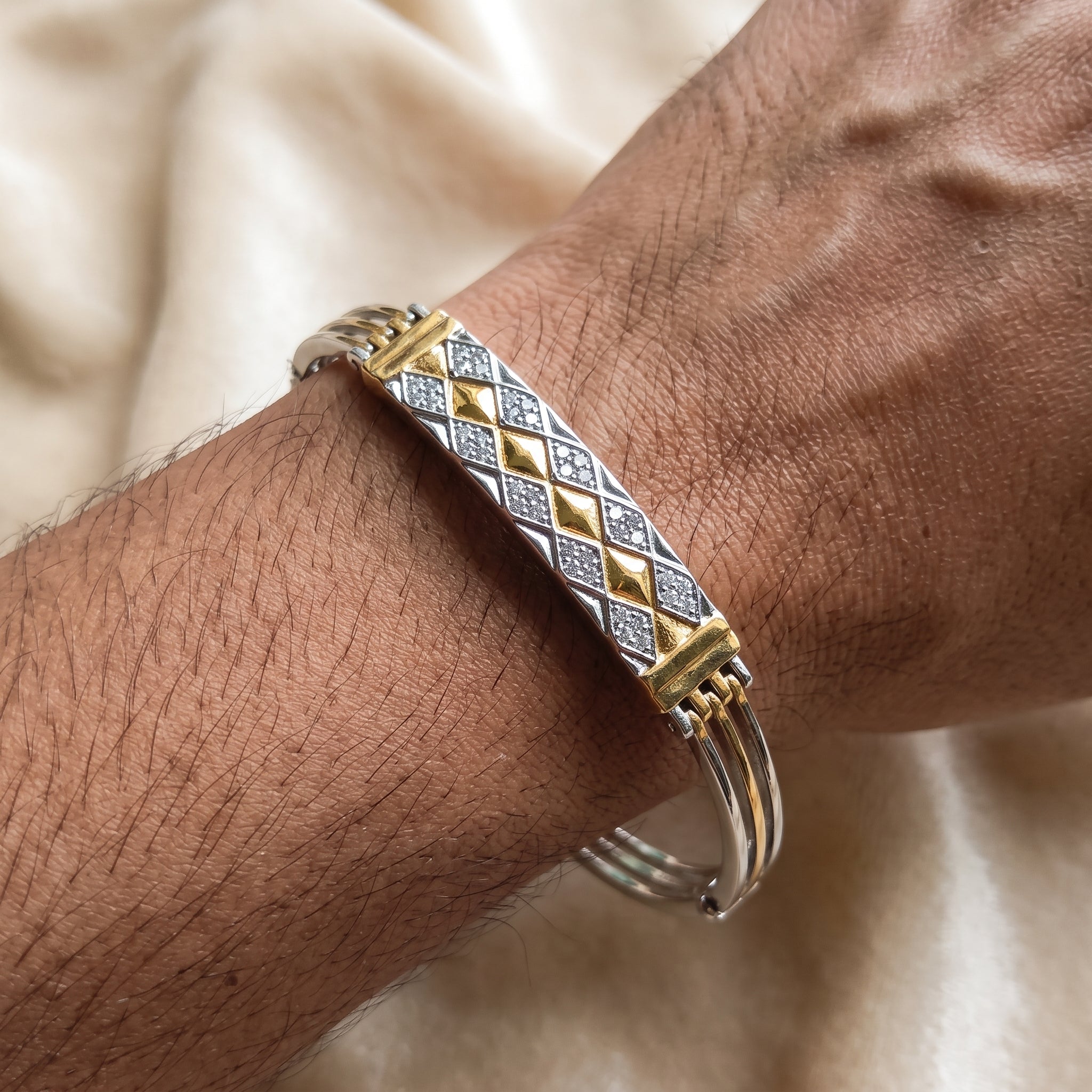 Men's Kada Bracelet | Jwelisha  | Gold & Silver Finish, Openable Lock