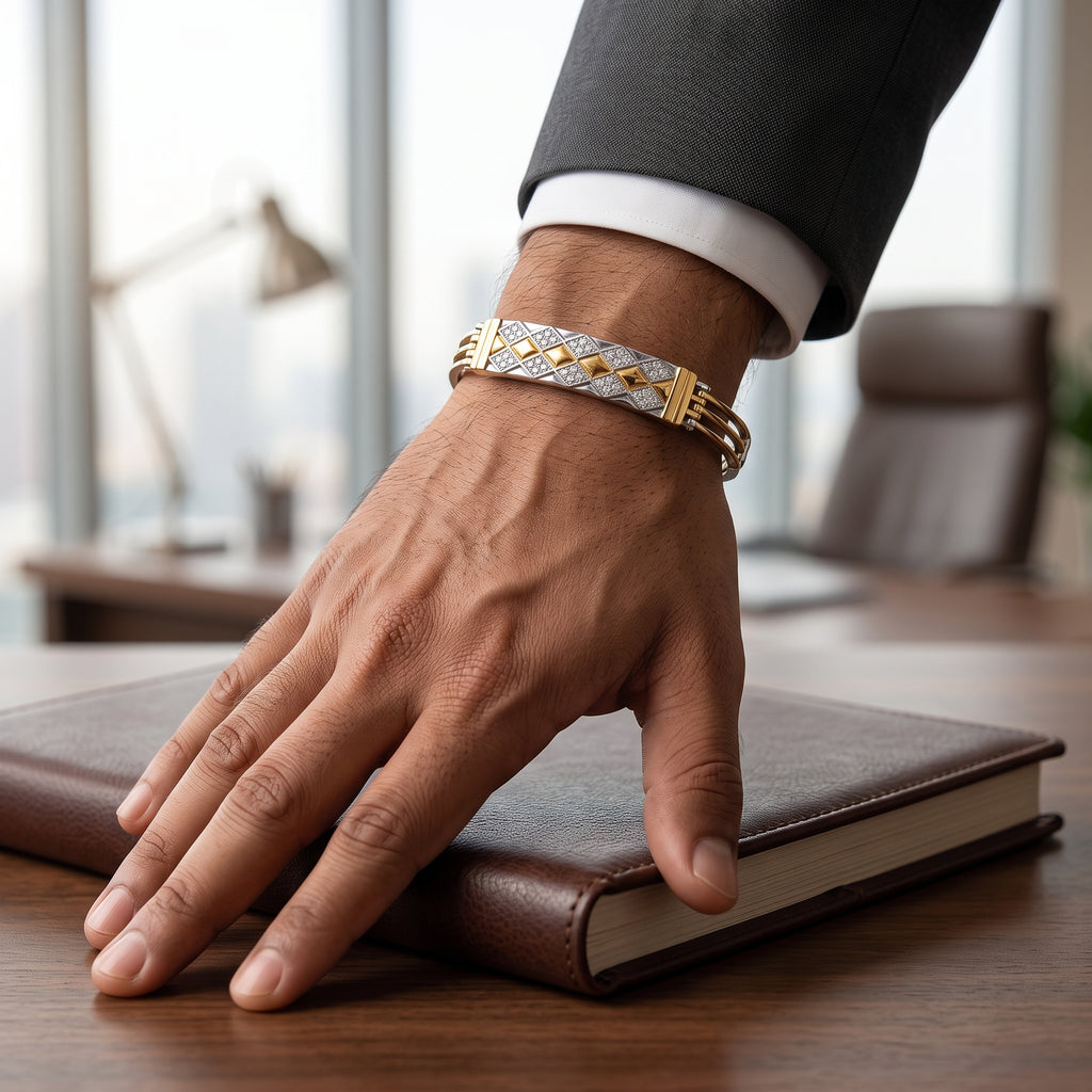 Men's Kada Bracelet | Jwelisha  | Gold & Silver Finish, Openable Lock