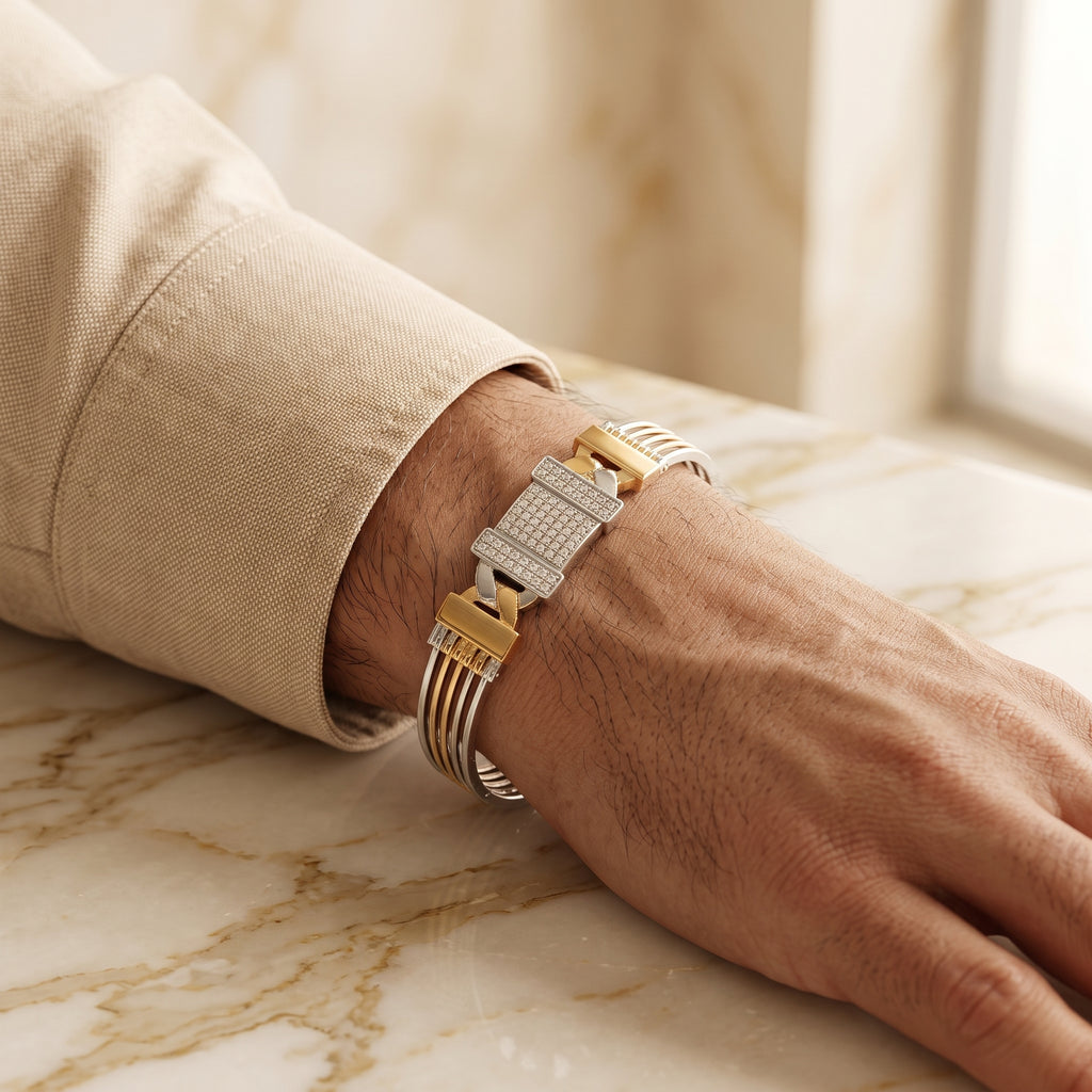 Men's Kada Bracelet | Jwelisha  | Gold & Silver Finish, Openable Lock