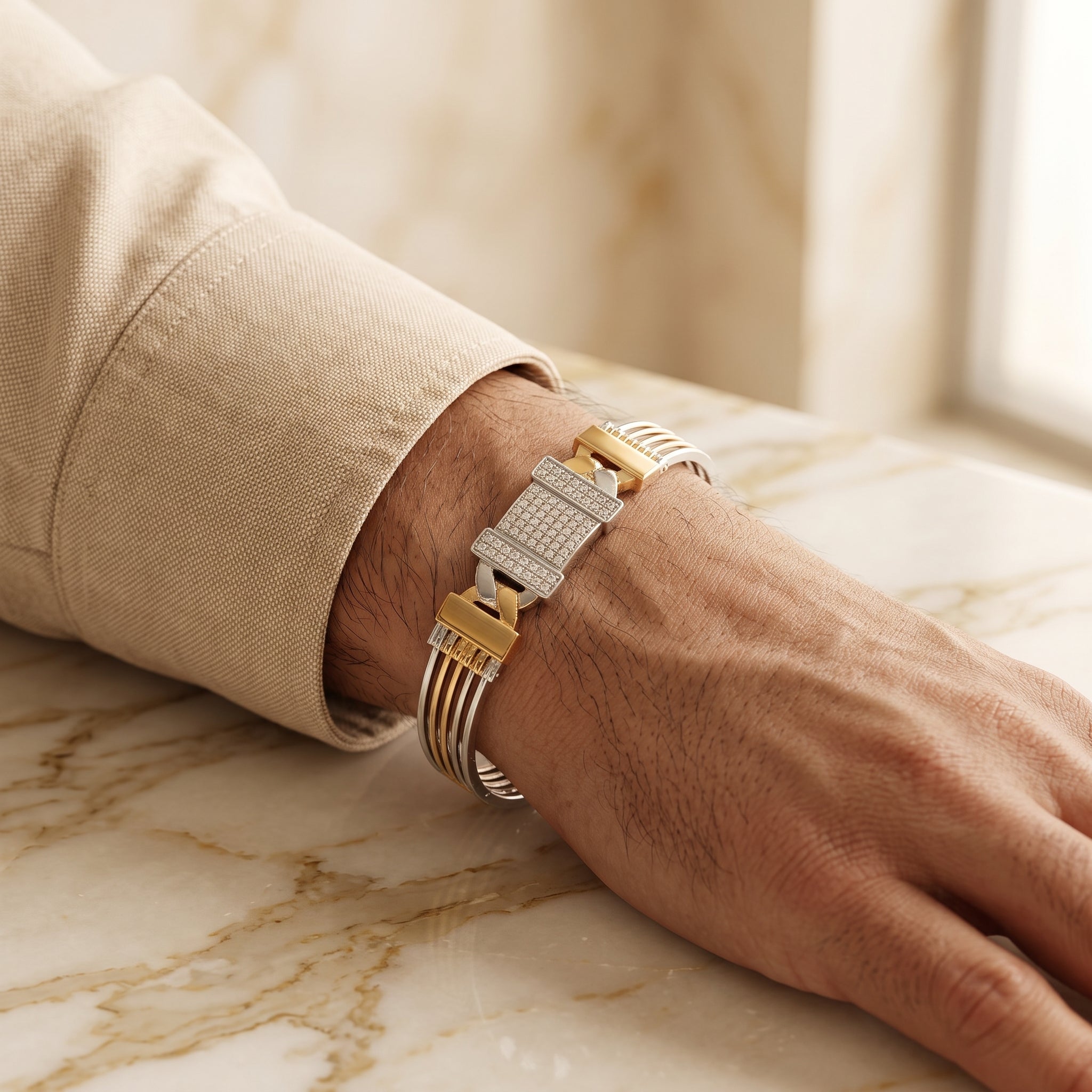 Men's Kada Bracelet | Jwelisha  | Gold & Silver Finish, Openable Lock