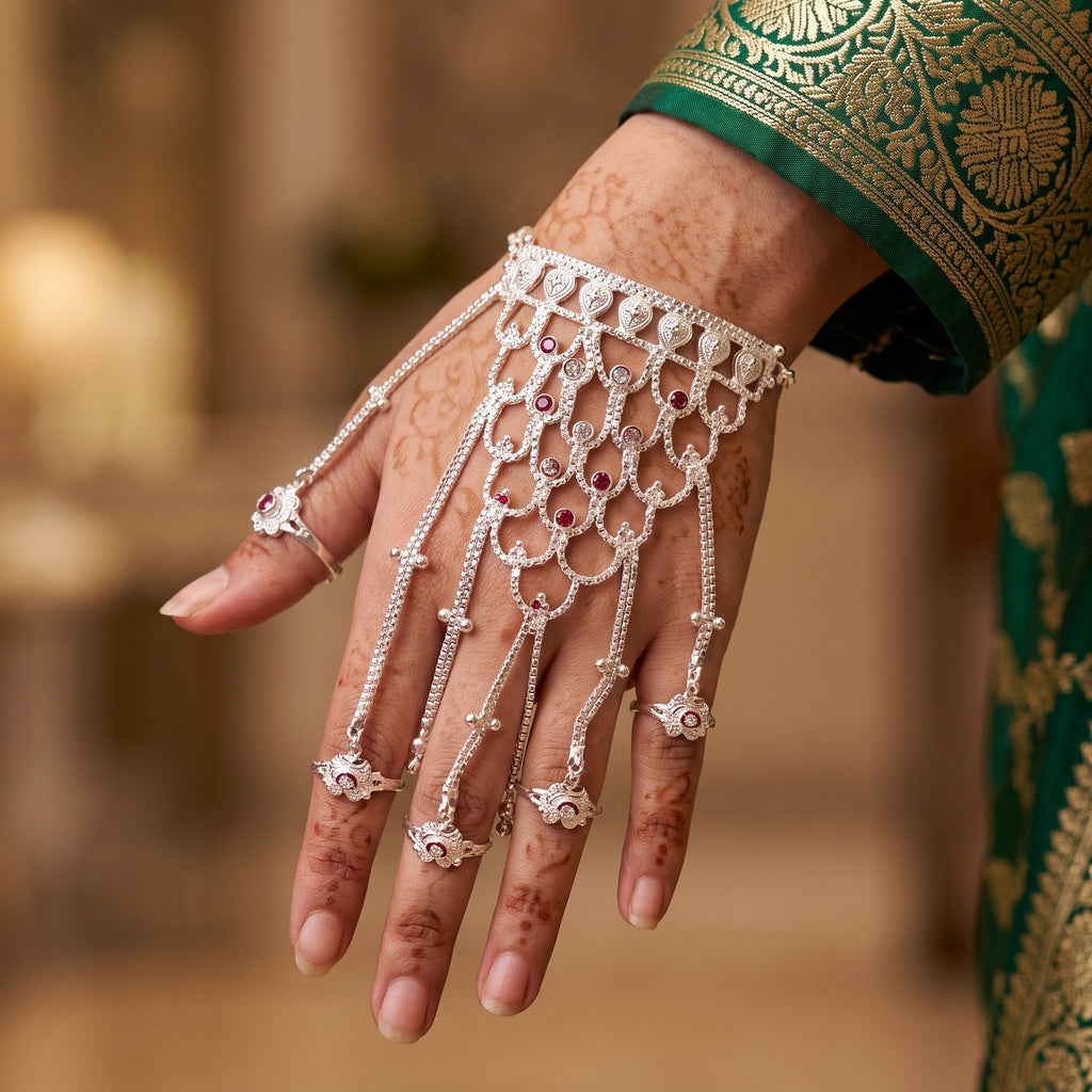 Traditional Hathphool Bracelet with Chain & Rings