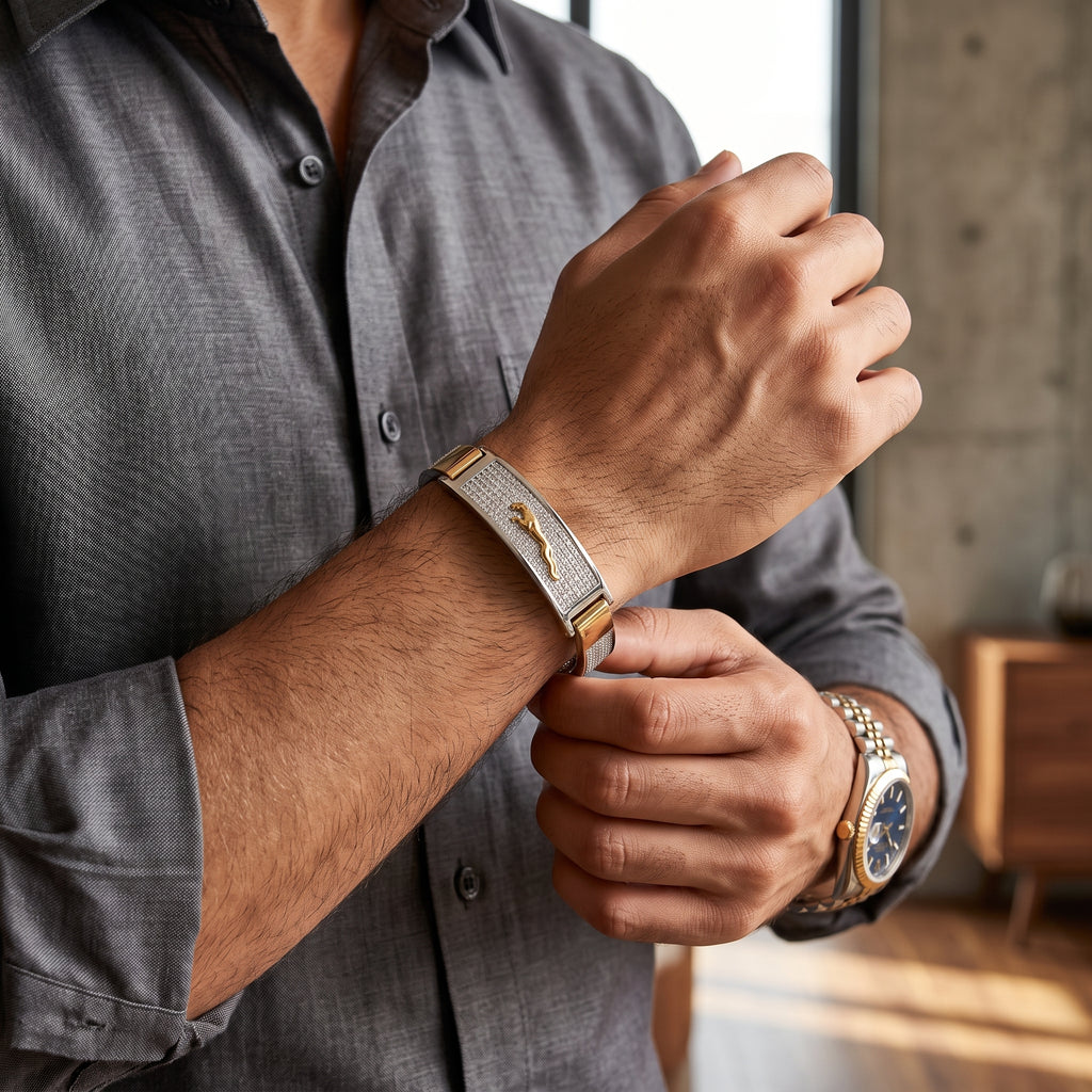 Men's Kada Bracelet | Jwelisha  | Gold & Silver Finish, Openable Lock