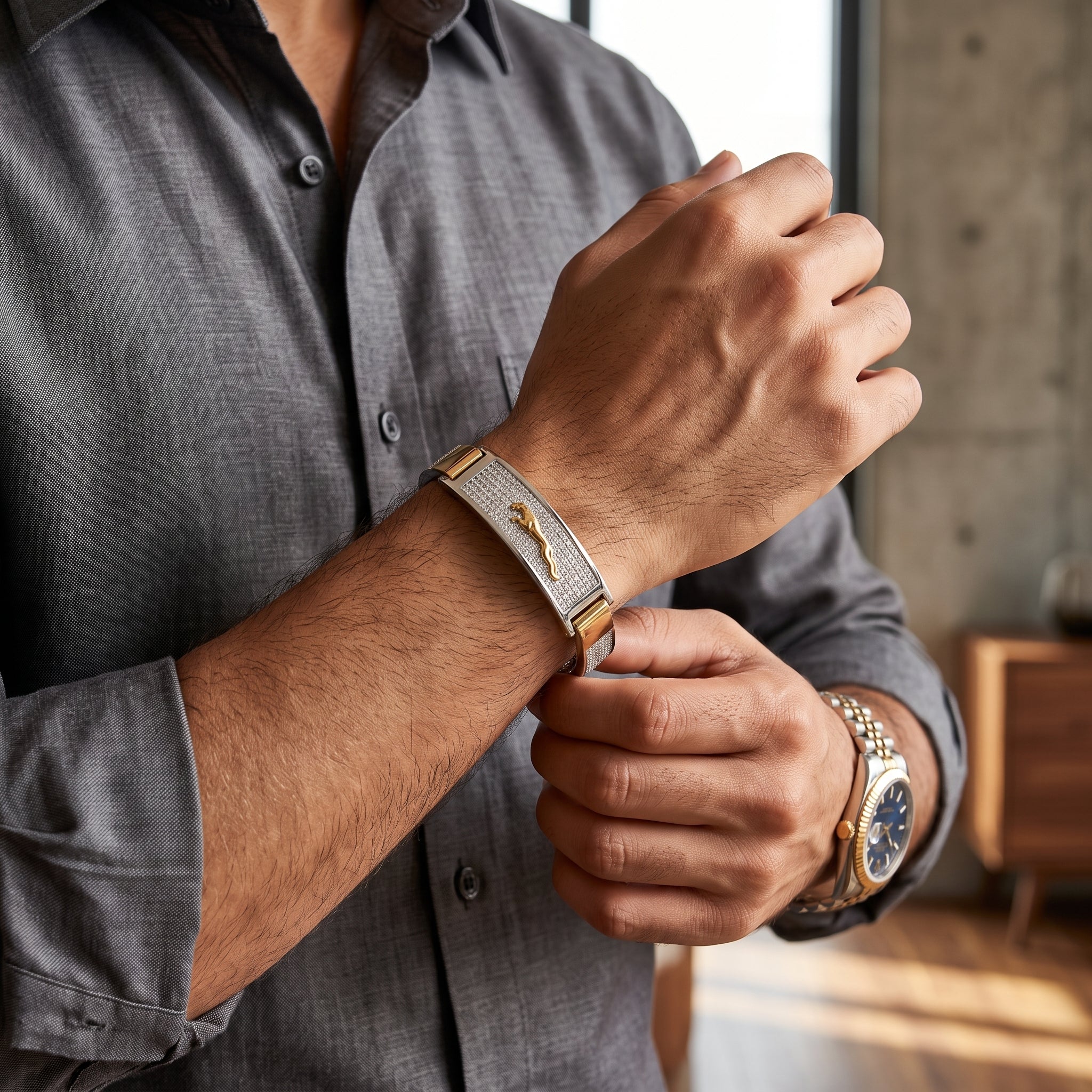 Men's Kada Bracelet | Jwelisha  | Gold & Silver Finish, Openable Lock