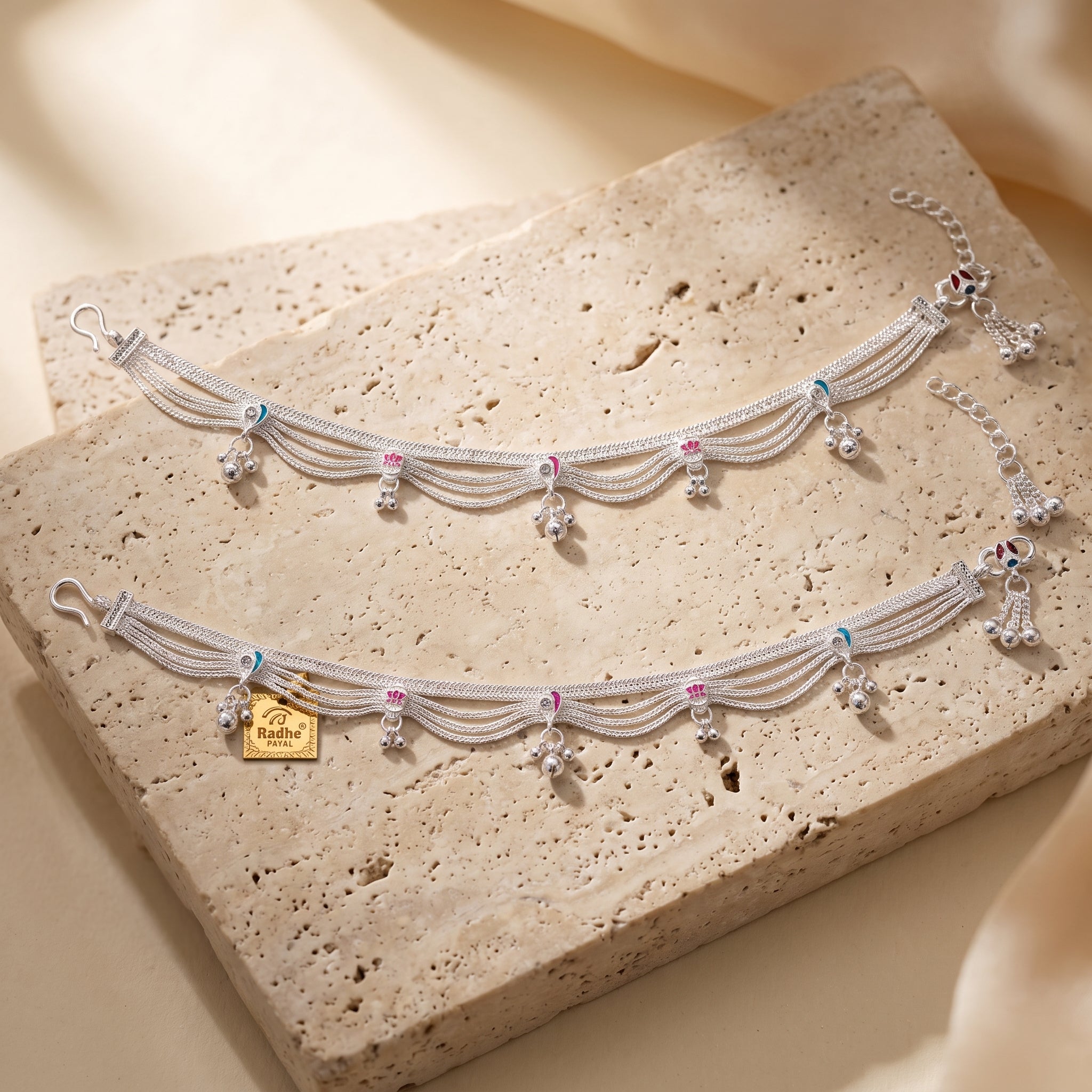 Handcrafted Anklet Pair with Ghungroo – Silver Finish