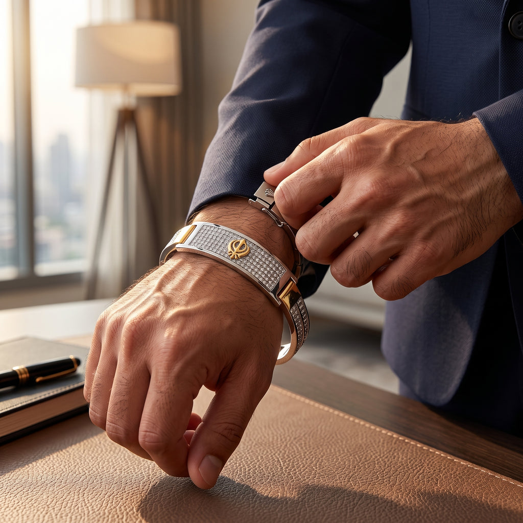 Men's Kada Bracelet | Jwelisha  | Gold & Silver Finish, Openable Lock