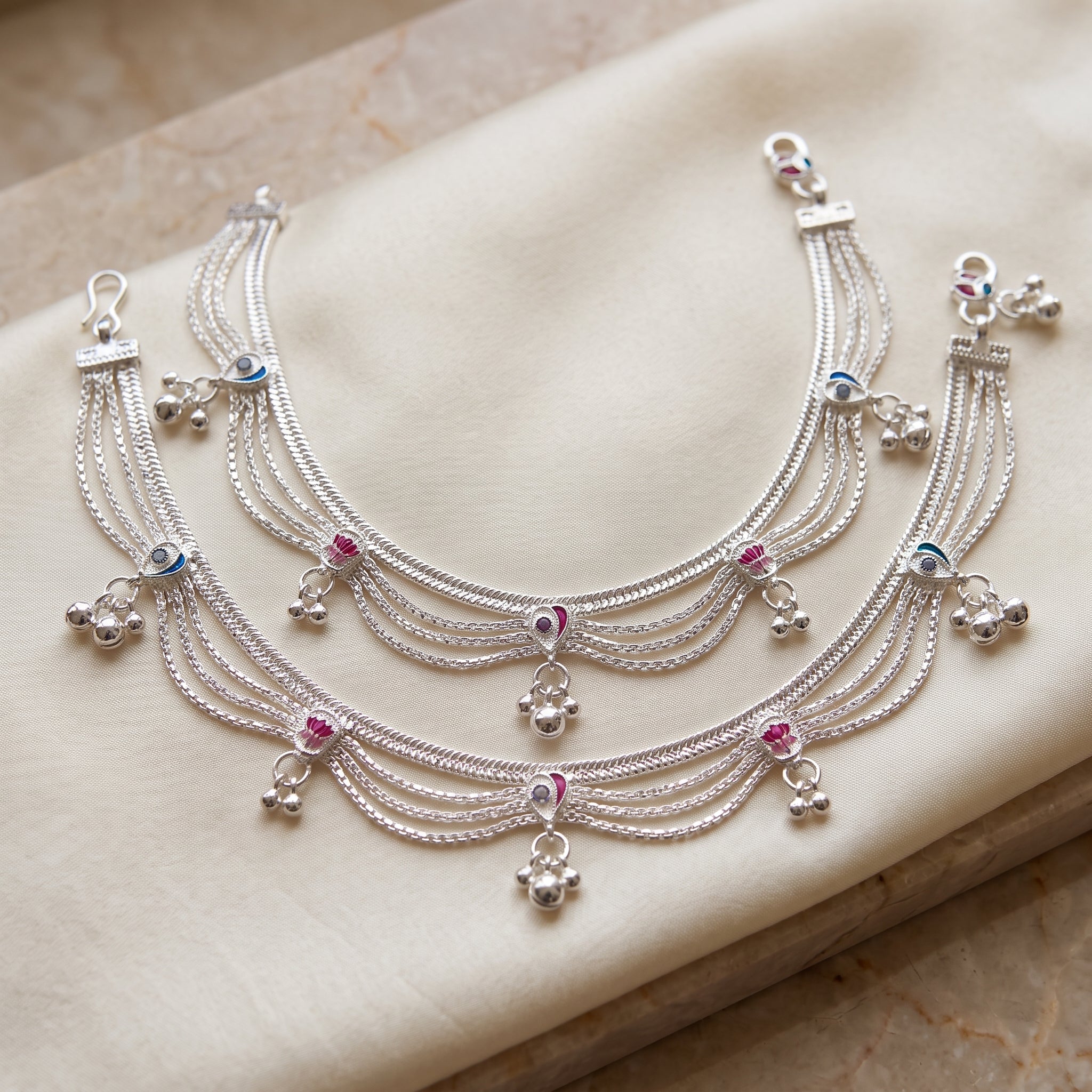 Handcrafted Anklet Pair with Ghungroo – Silver Finish