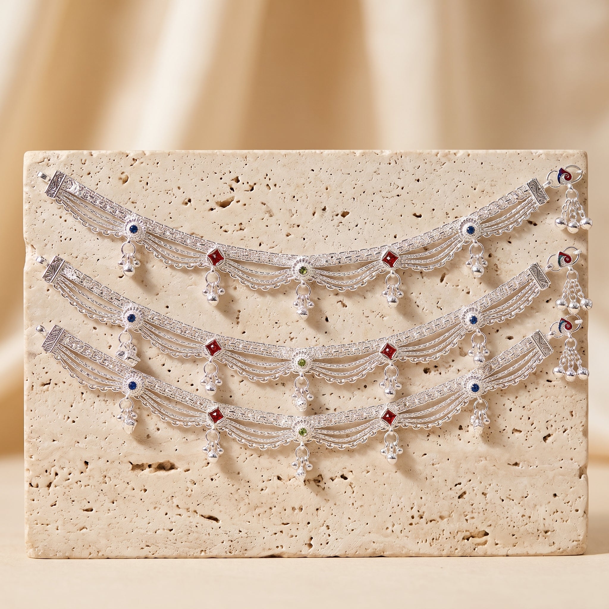 Handcrafted Anklet Pair with Ghungroo – Silver Finish