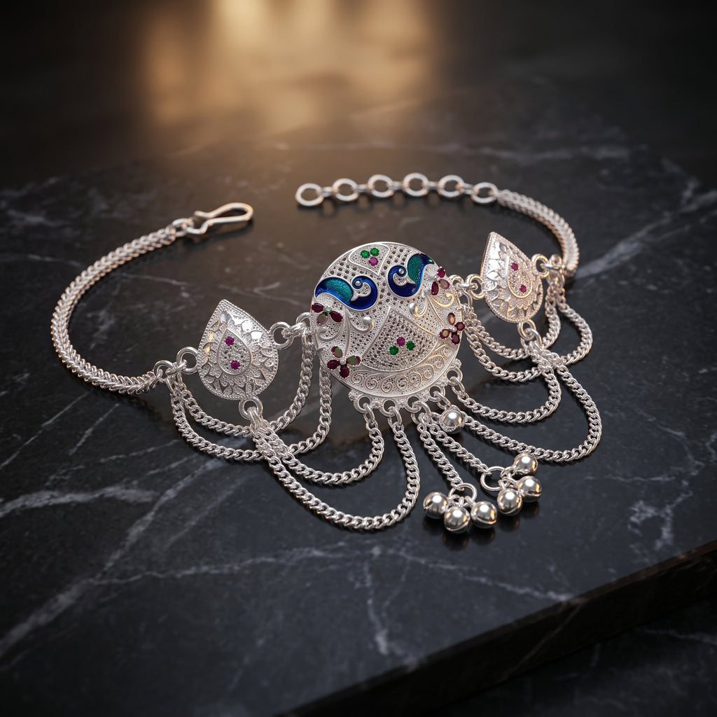 Traditional Bajuband for Women | Adjustable Silver Armlet