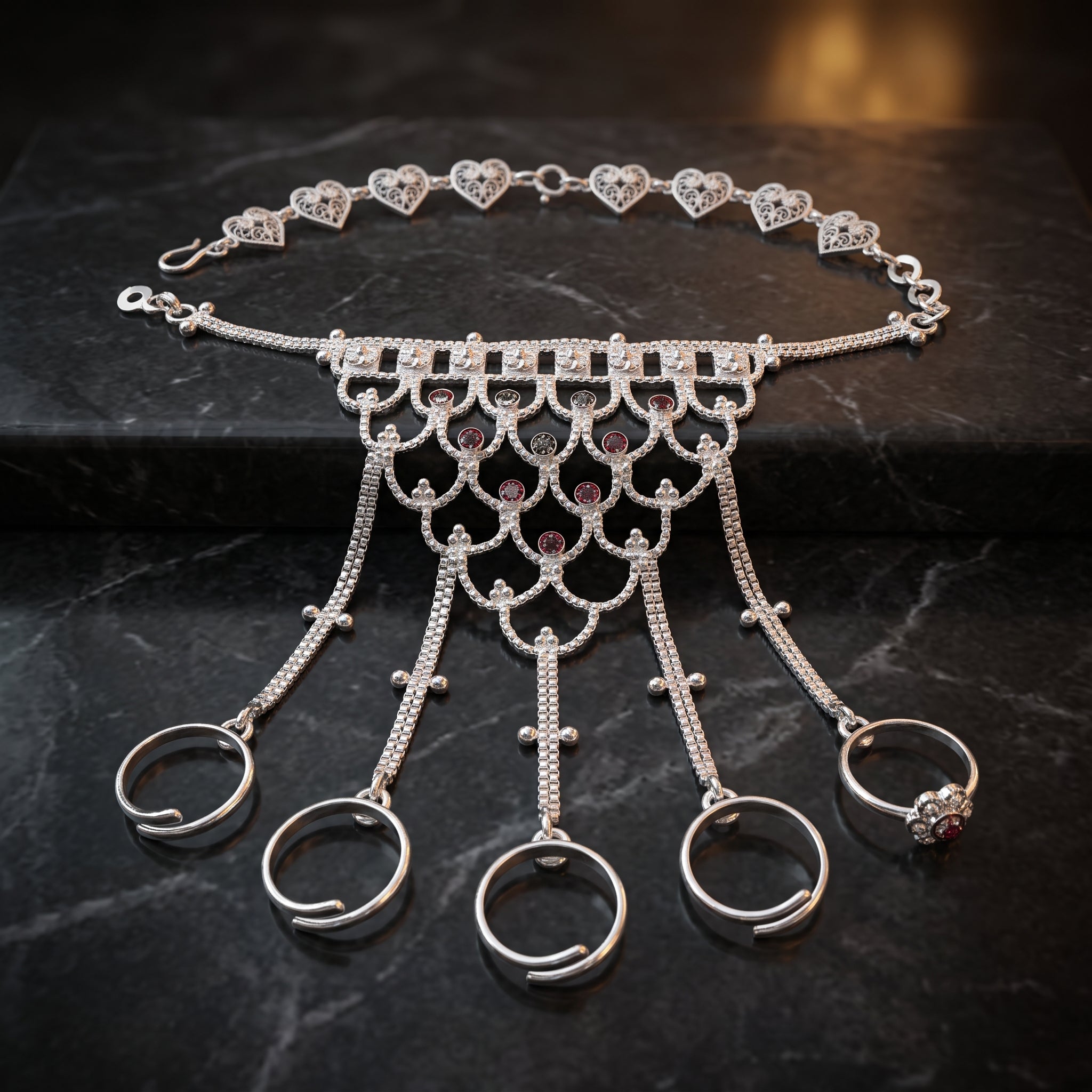 Traditional Hathphool Bracelet with Chain & Rings