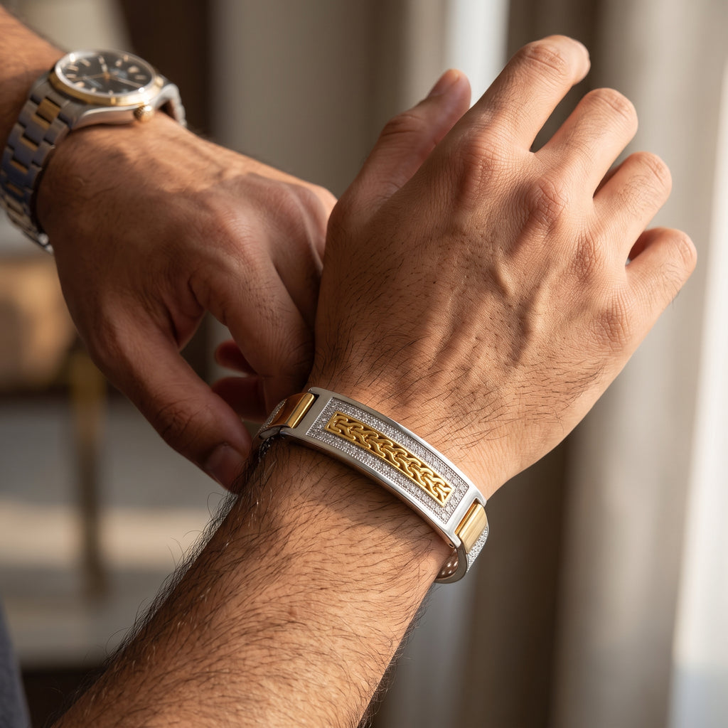 Men's Kada Bracelet | Jwelisha  | Gold & Silver Finish, Openable Lock