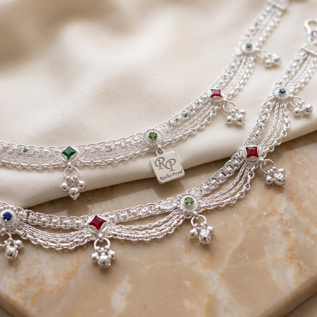 Handcrafted Anklet Pair with Ghungroo – Silver Finish
