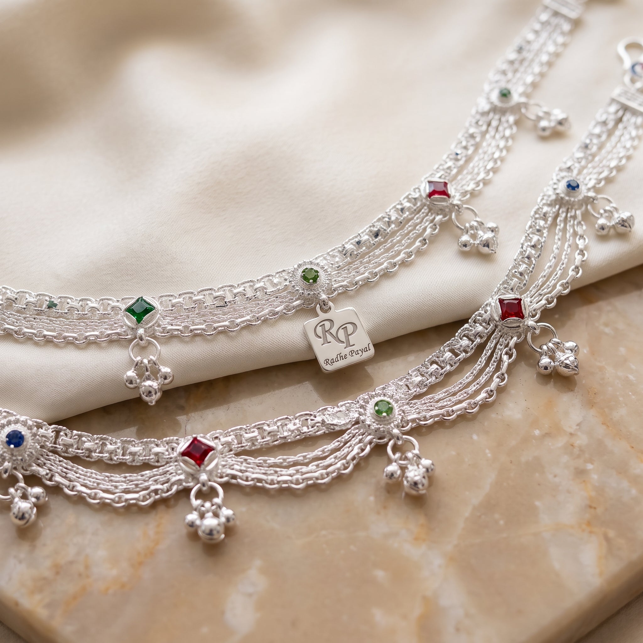 Handcrafted Anklet Pair with Ghungroo – Silver Finish