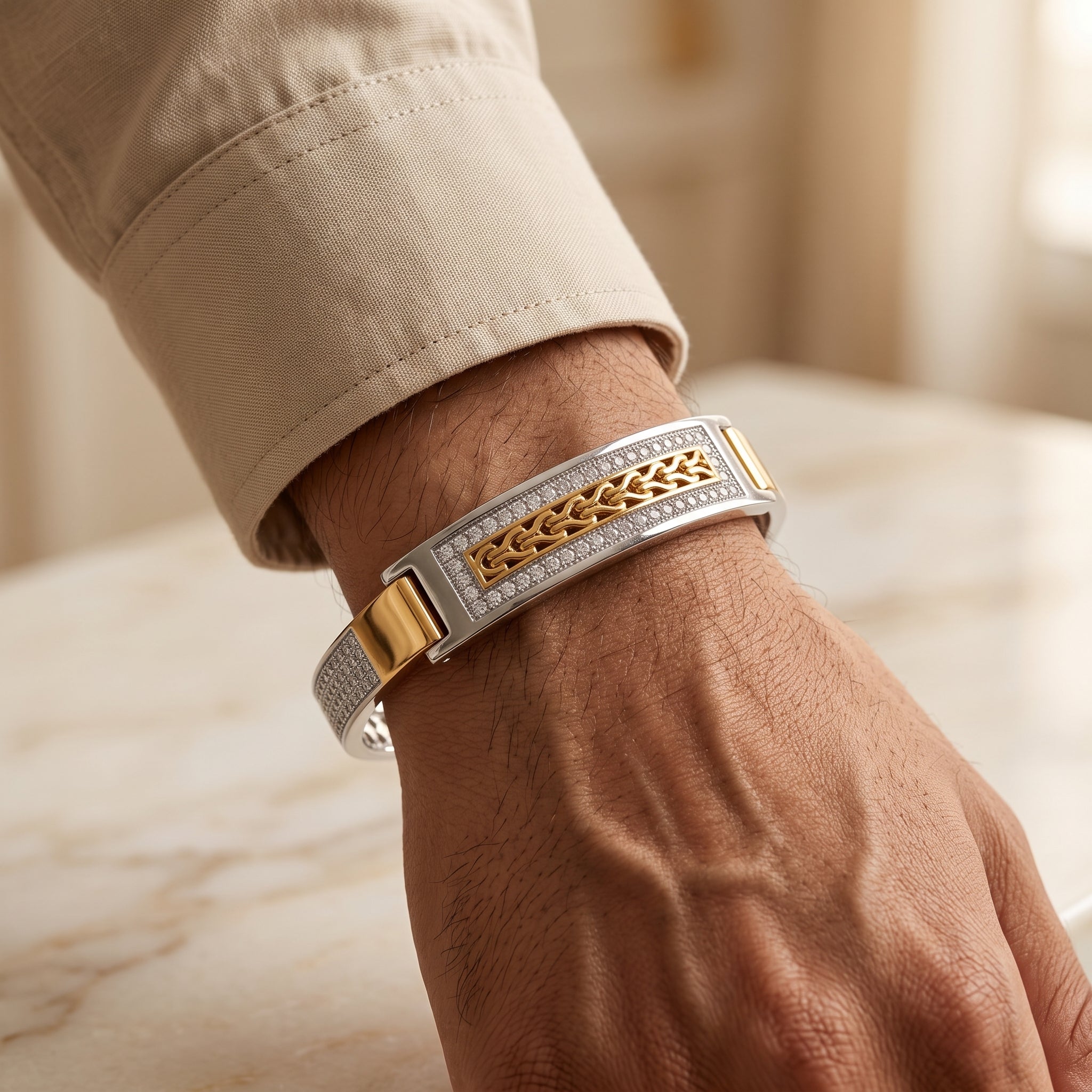 Men's Kada Bracelet | Jwelisha  | Gold & Silver Finish, Openable Lock