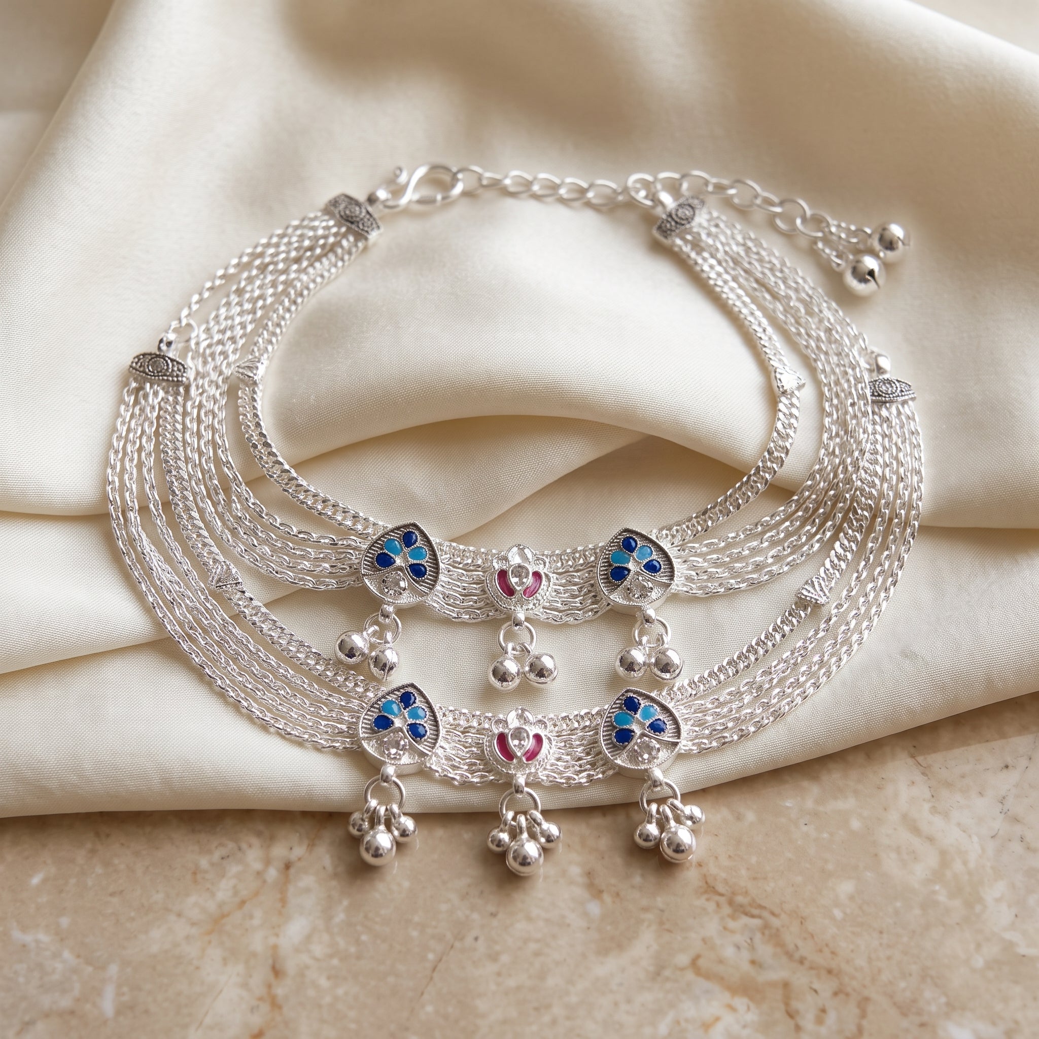 Handcrafted Anklet Pair with Ghungroo – Silver Finish