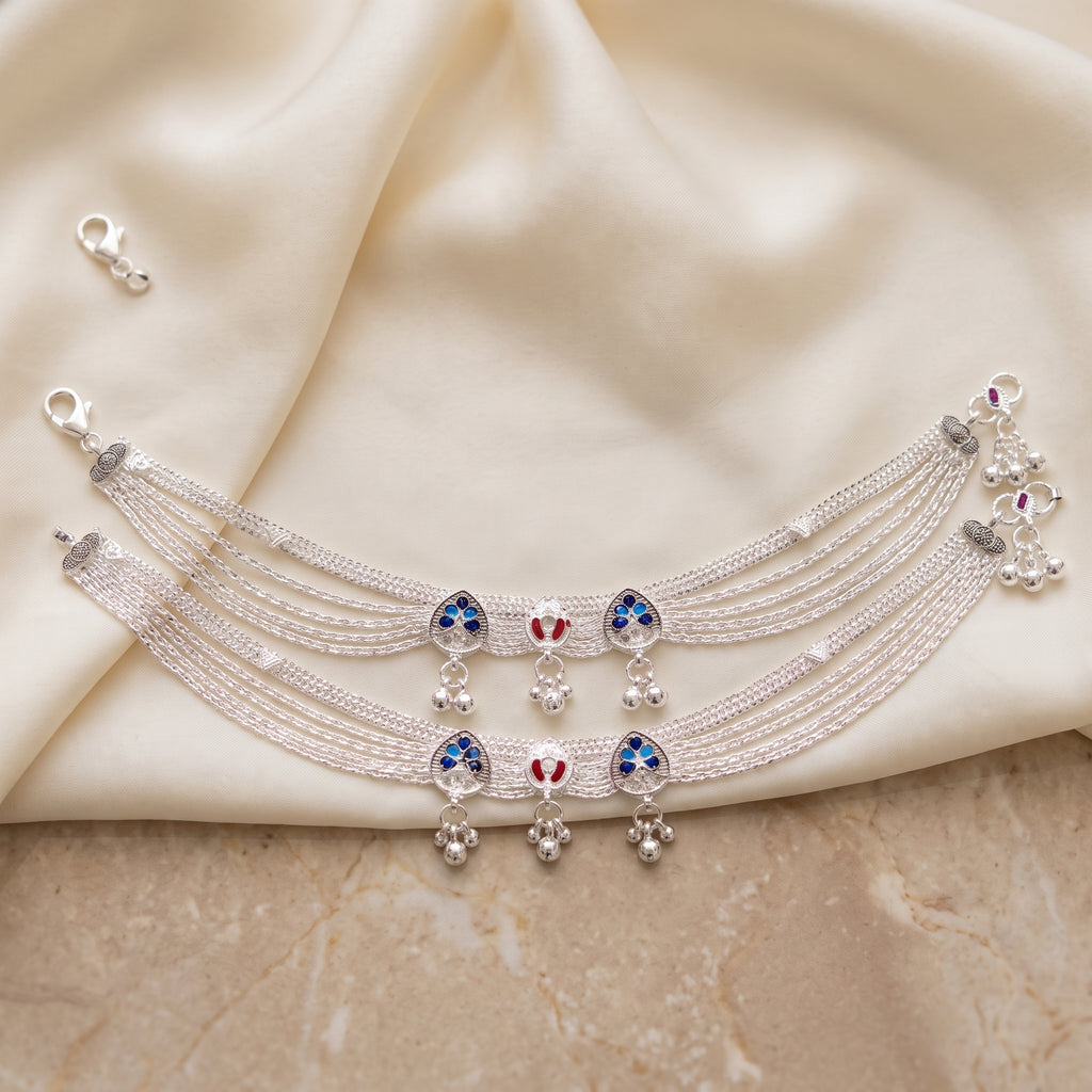 Handcrafted Anklet Pair with Ghungroo – Silver Finish