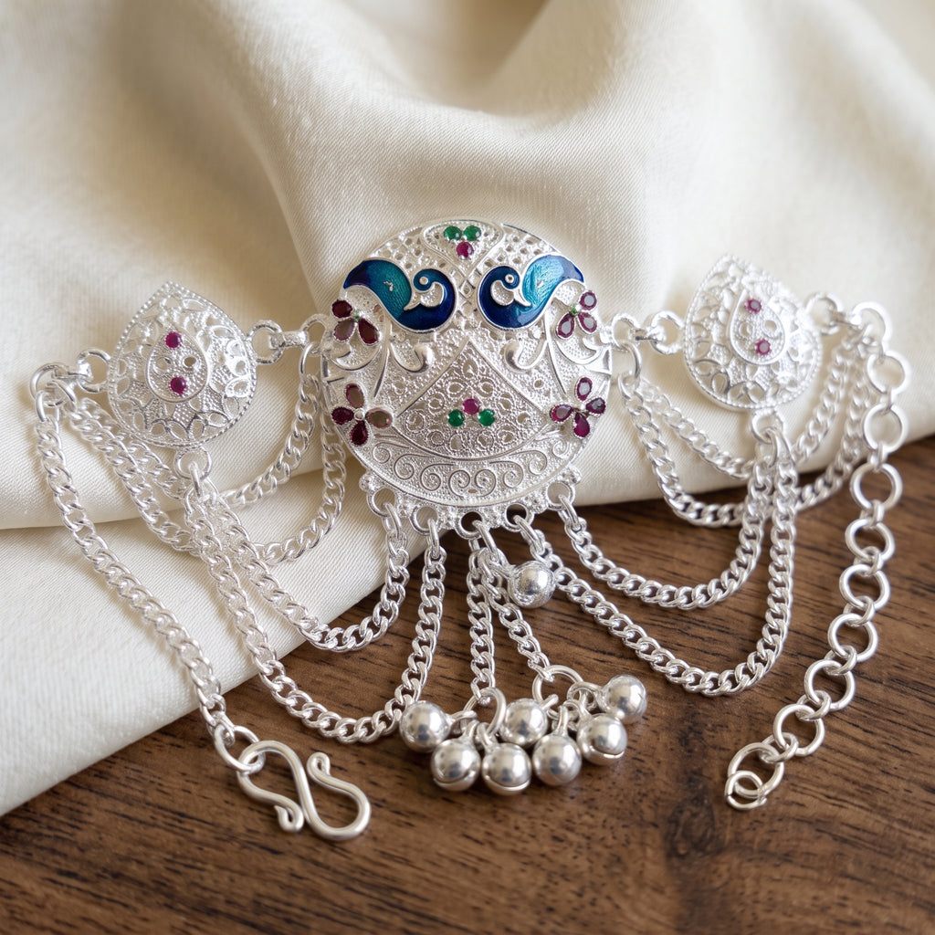 Traditional Bajuband for Women | Adjustable Silver Armlet