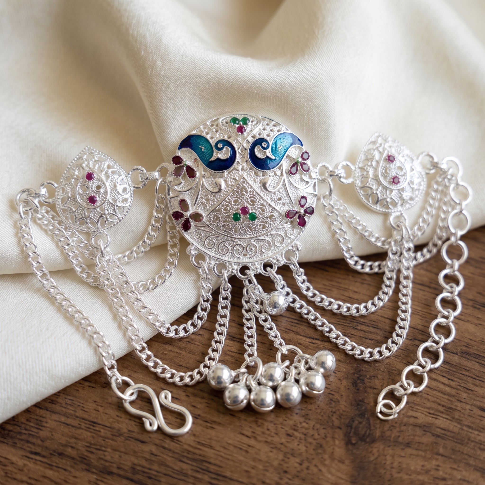 Traditional Bajuband for Women | Adjustable Silver Armlet