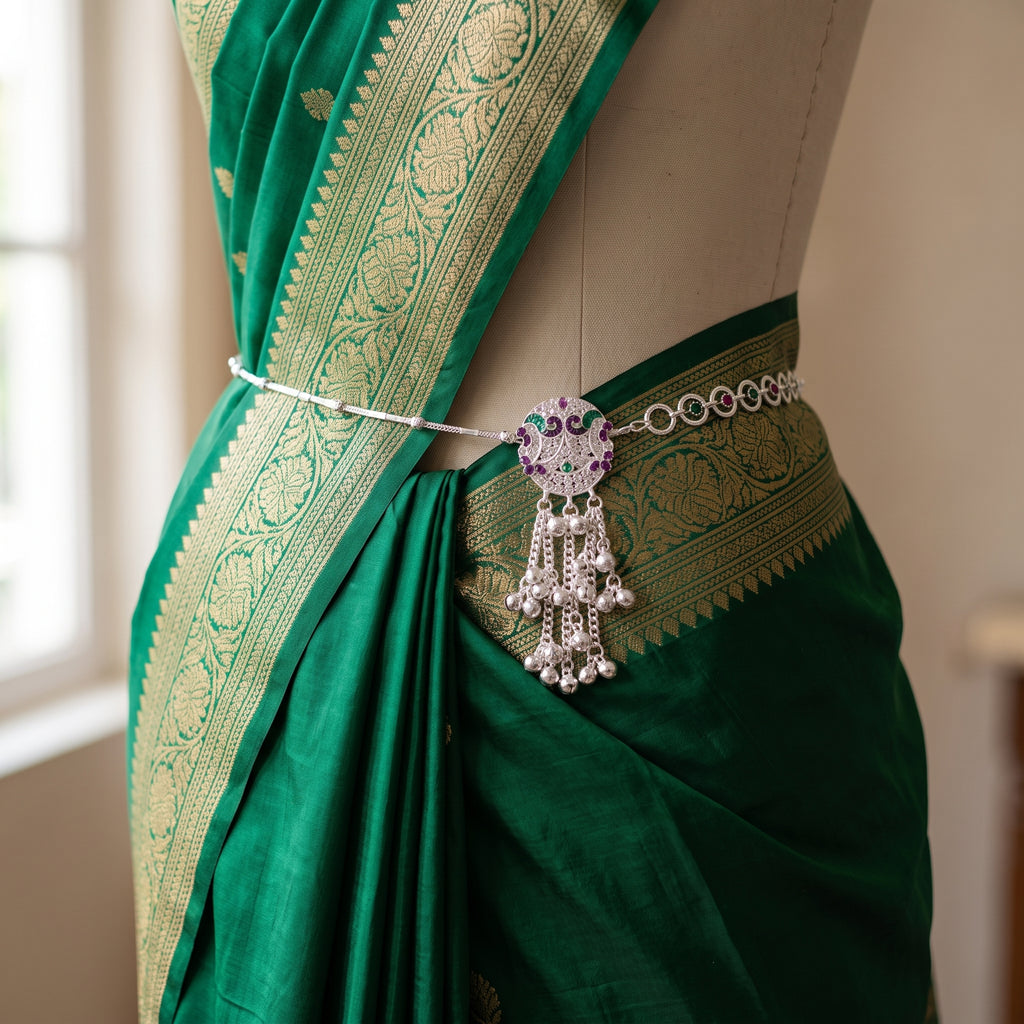 Silver Finish Kamarbandh Belt for Women