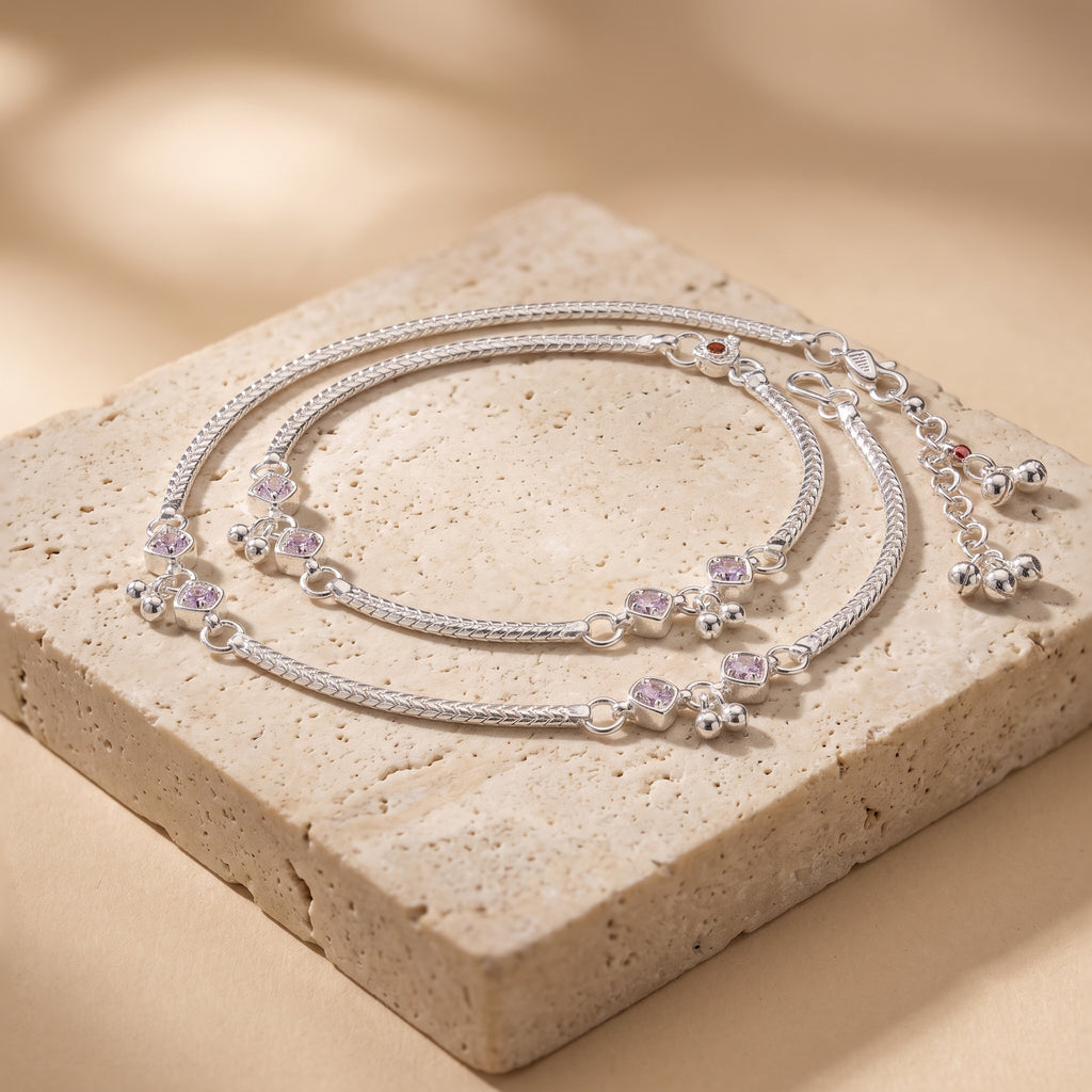 Handcrafted Anklet Pair with Ghungroo – Silver Finish